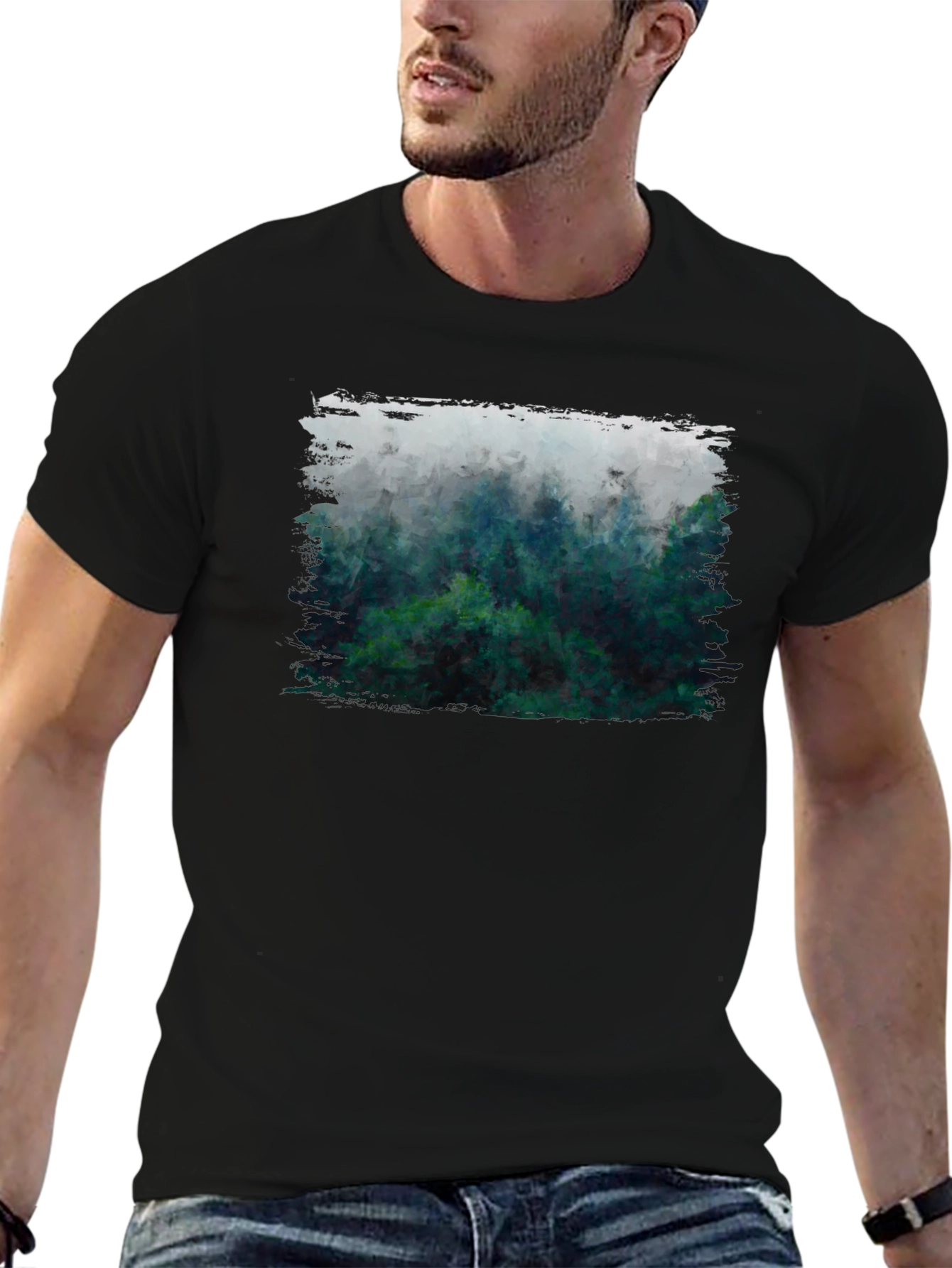 Misty Forest Graphic Tee - Black Cotton Blend