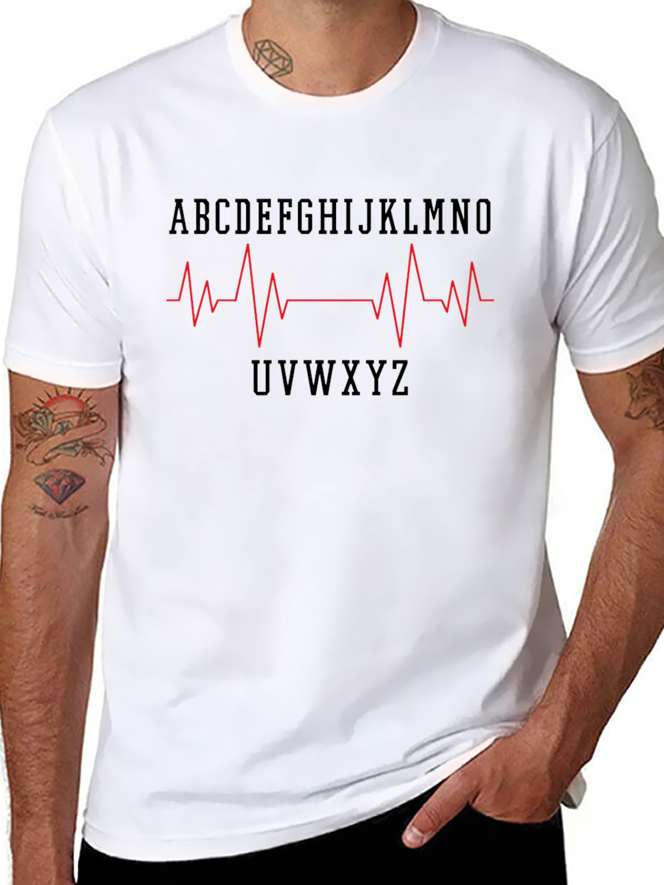 Alphabet Heartbeat Graphic Tee - Stylish Mens T-Shirt