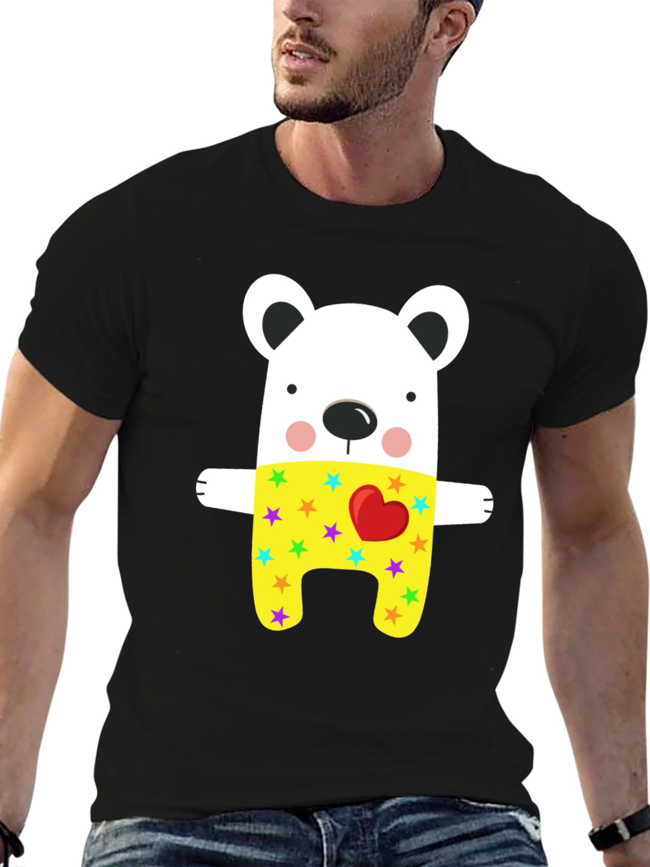 Cute Bear Graphic Black T-Shirt