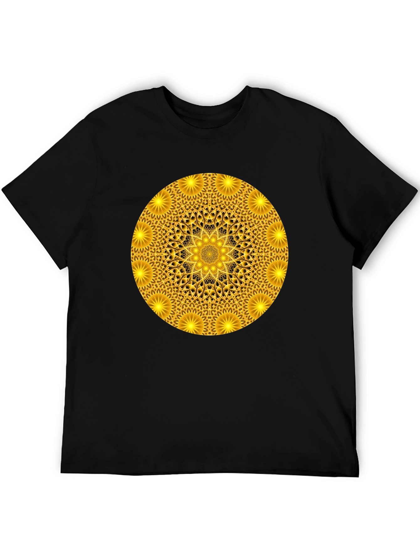 Golden Mandala Graphic T-Shirt - Black Crew Neck Tee