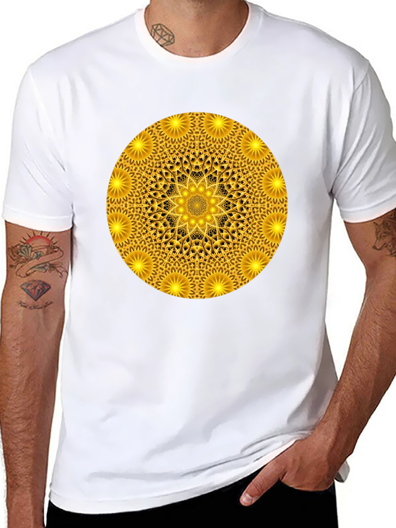 Golden Mandala Graphic T-Shirt - Black Crew Neck Tee