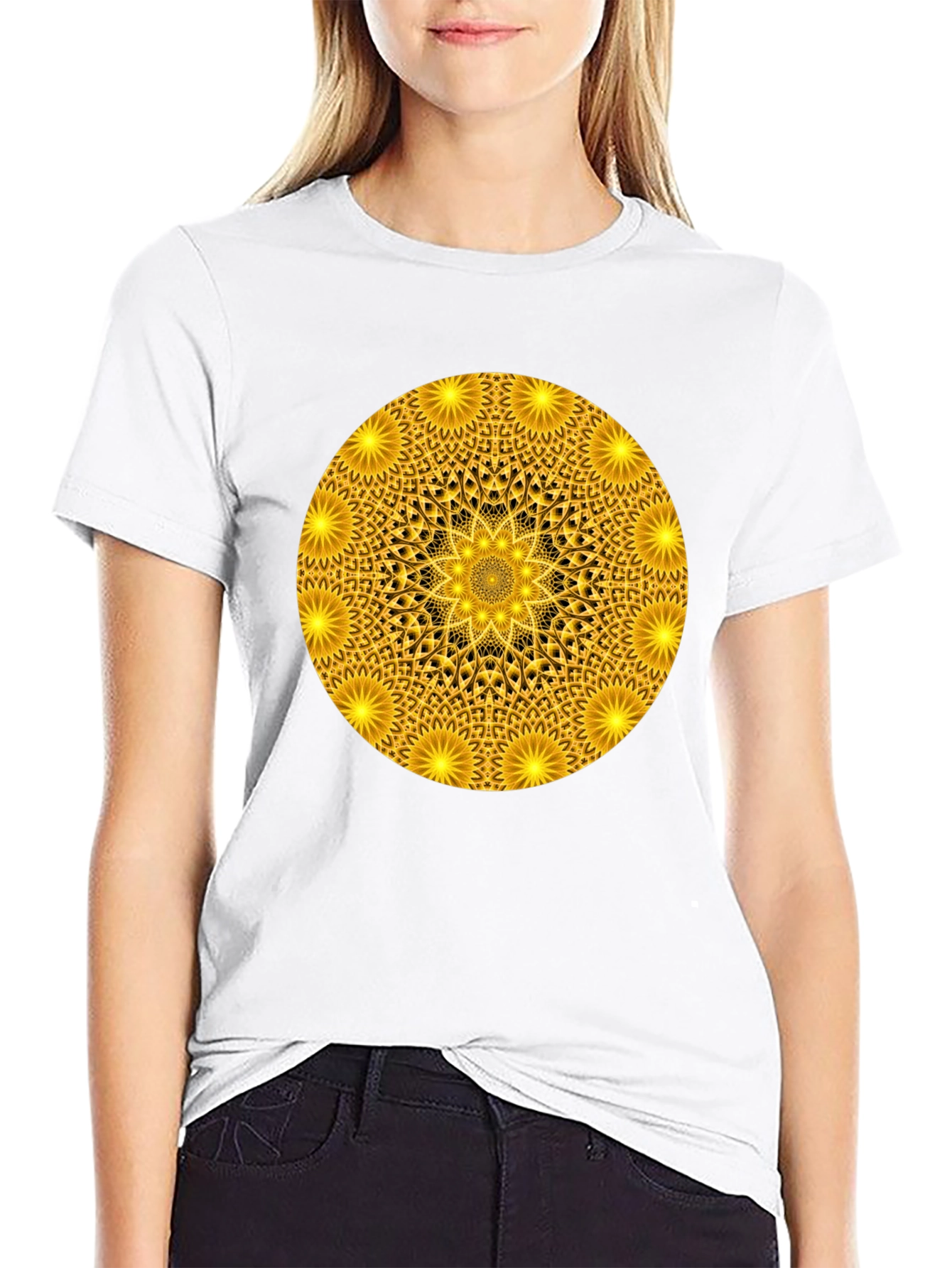 Golden Mandala Graphic T-Shirt - Black Crew Neck Tee