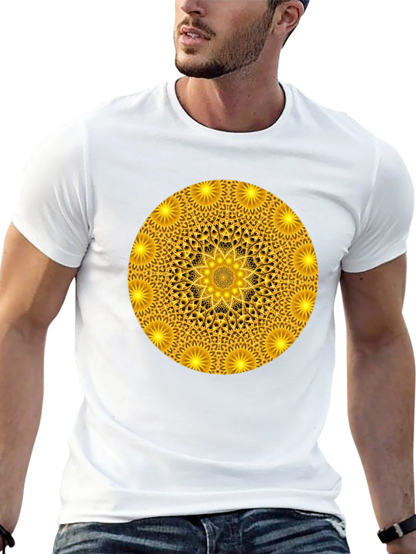 Golden Mandala Graphic T-Shirt - Black Crew Neck Tee