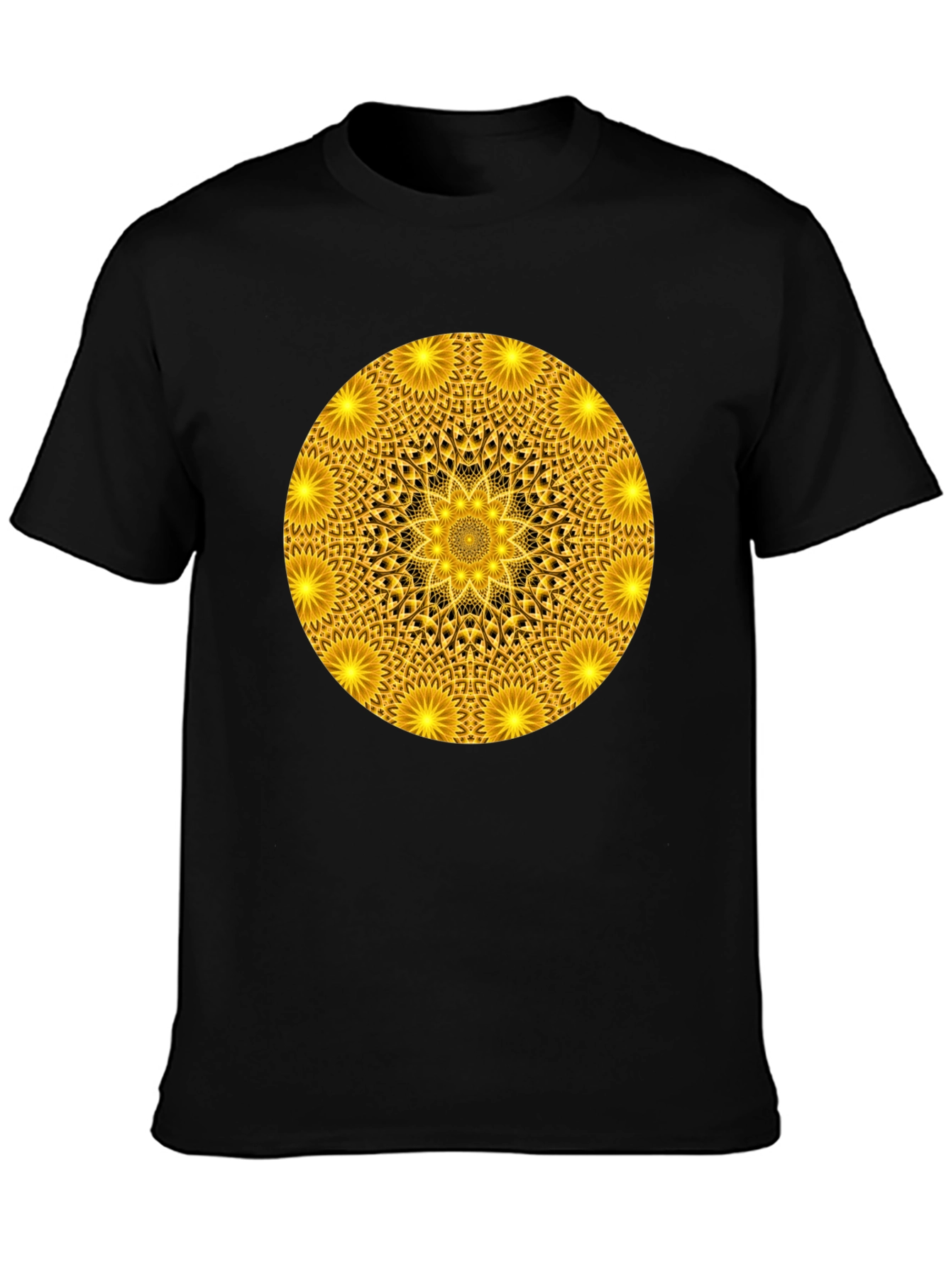Golden Mandala Graphic T-Shirt - Black Crew Neck Tee