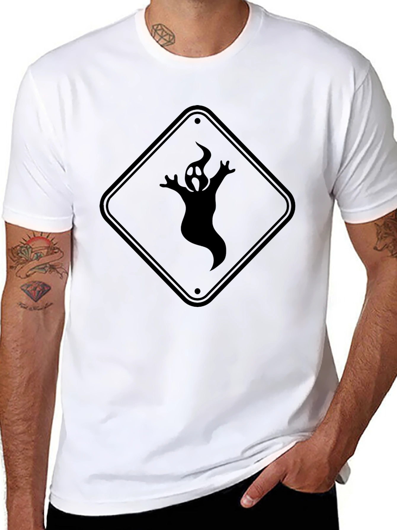 Ghost Crossing Graphic Tee - Black Cotton T-Shirt
