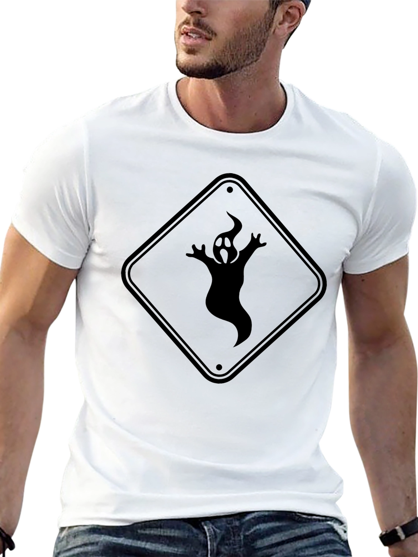 Ghost Crossing Graphic Tee - Black Cotton T-Shirt