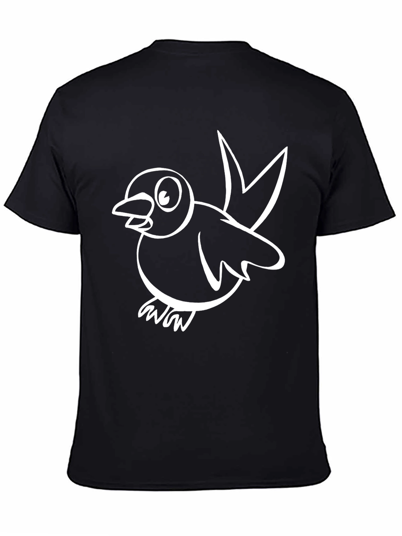 Black T-Shirt with White Bird Graphic
