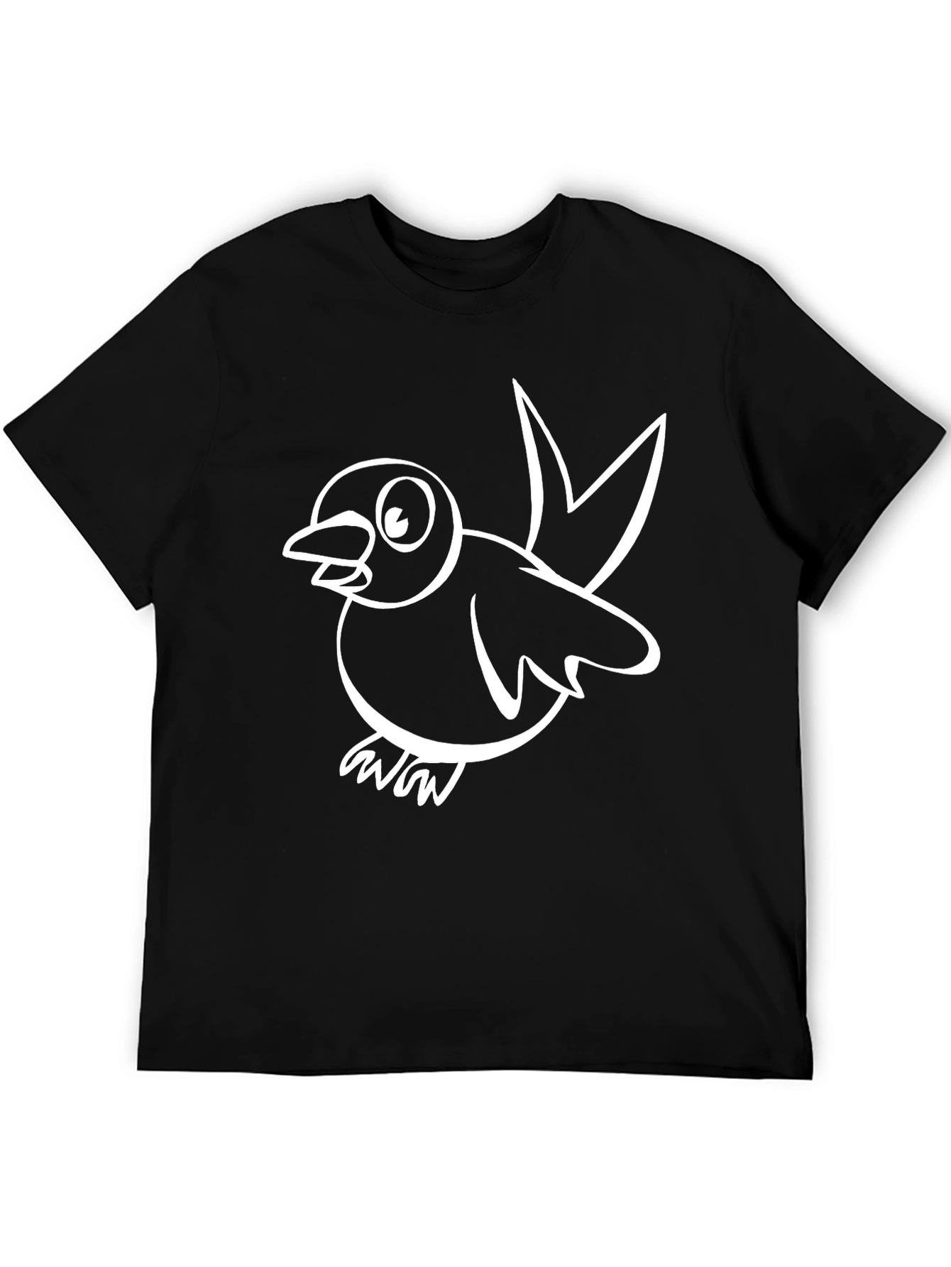 Black T-Shirt with White Bird Graphic