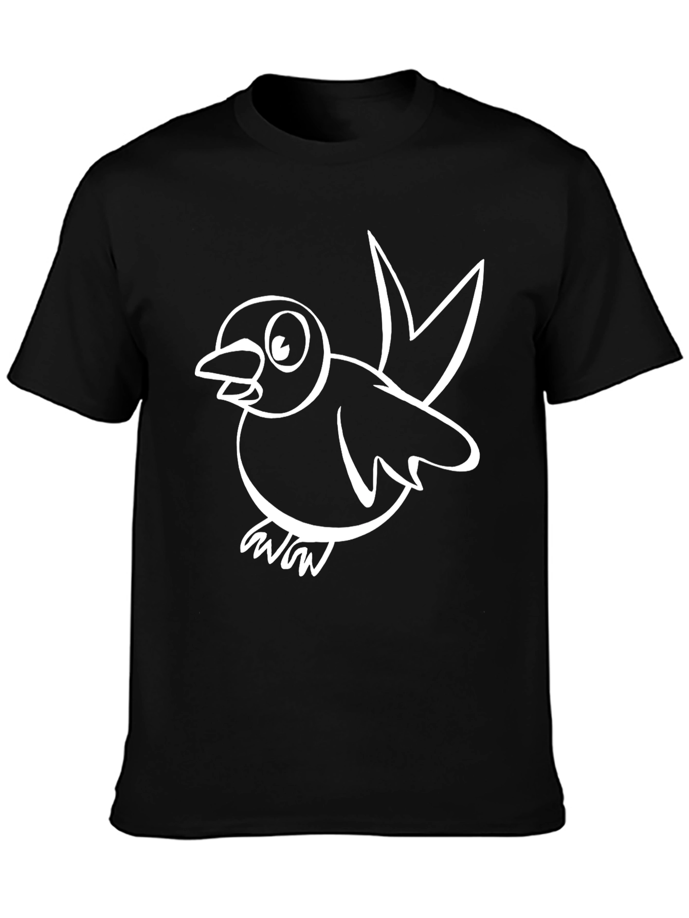 Black T-Shirt with White Bird Graphic