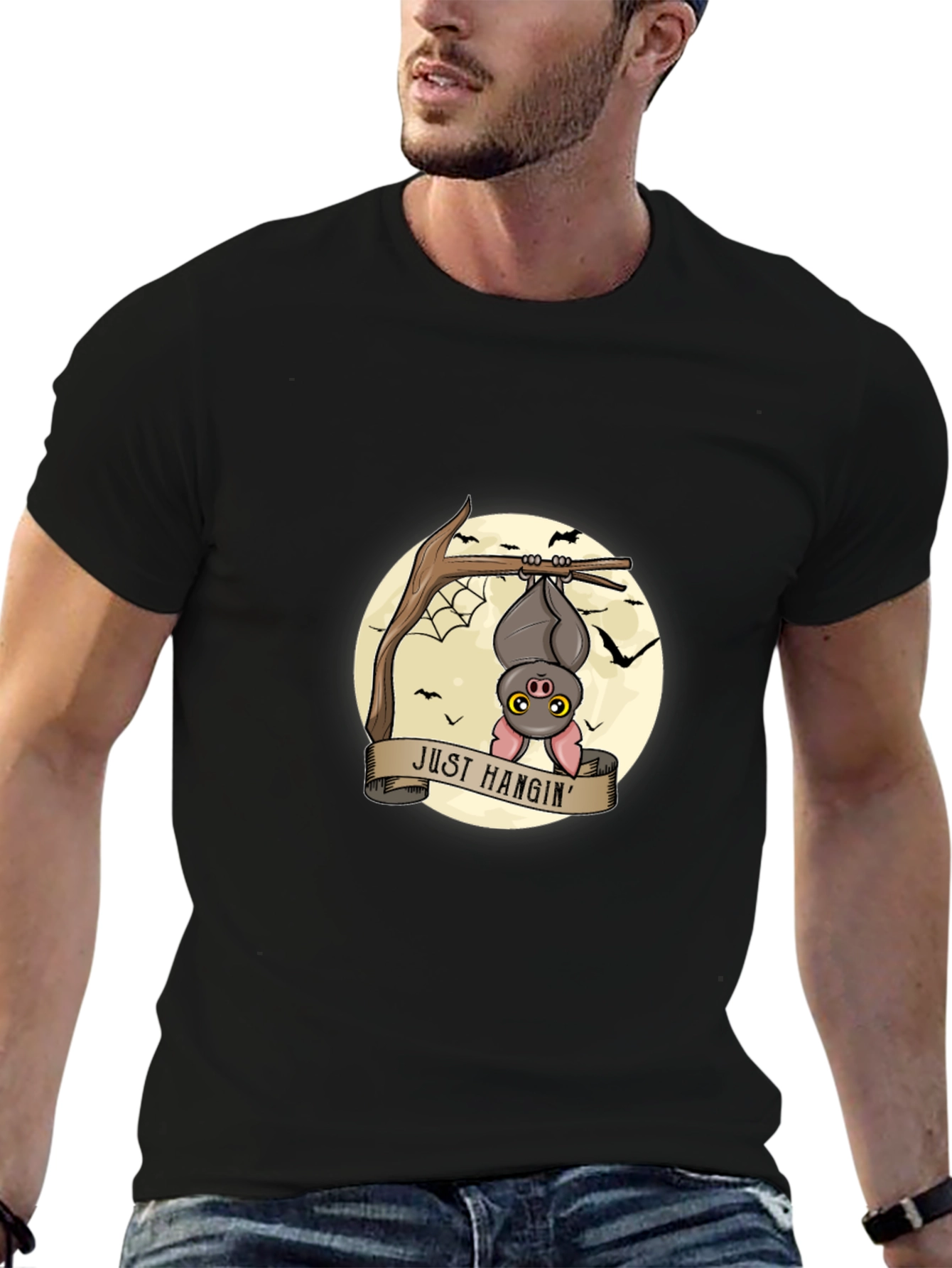 Just Hangin Bat Graphic T-Shirt - Black