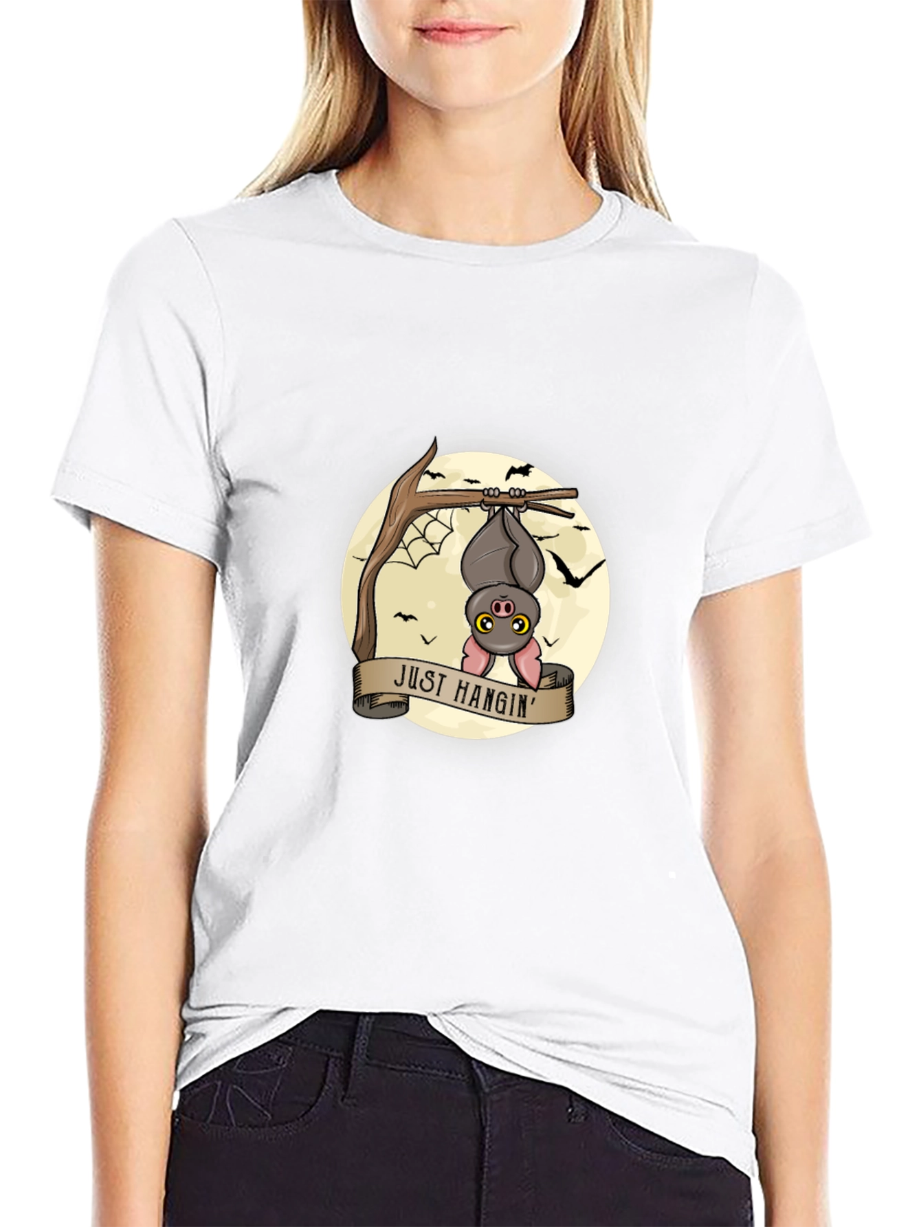Just Hangin Bat Graphic T-Shirt - Black