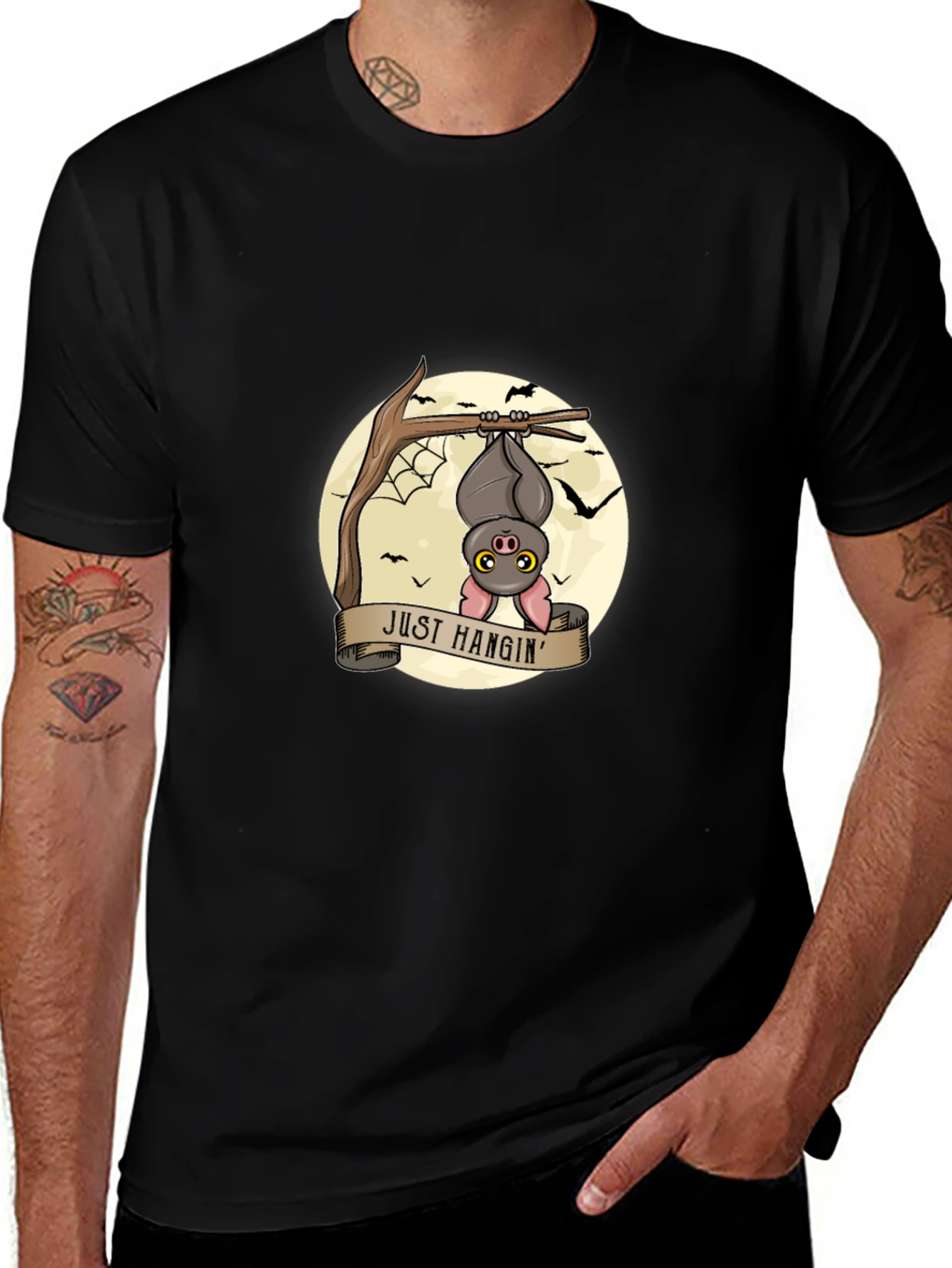 Just Hangin Bat Graphic T-Shirt - Black