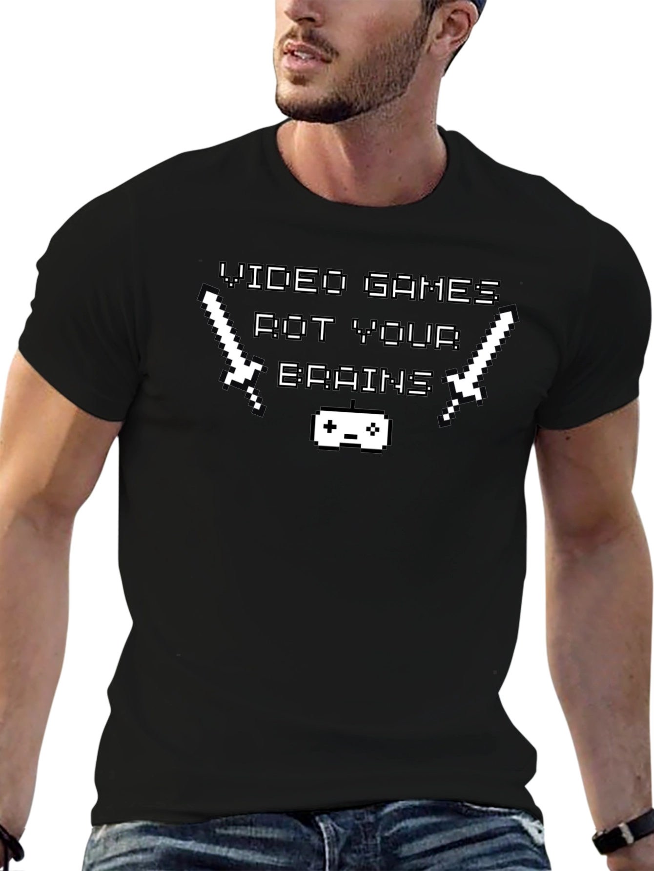 Video Games Rot Your Brains Black T-Shirt