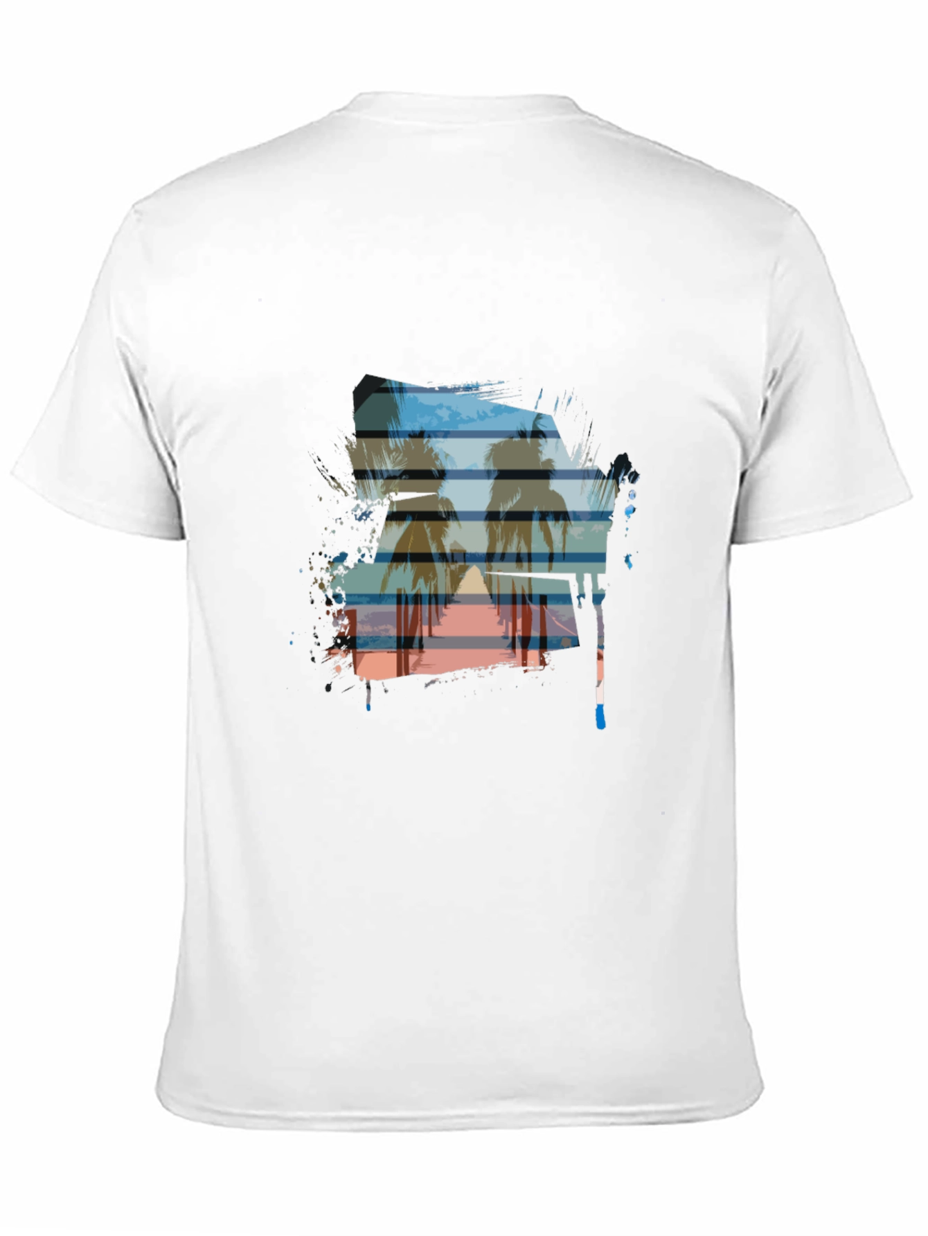 Sunset Palm Tree Graphic Tee - Casual Black T-Shirt