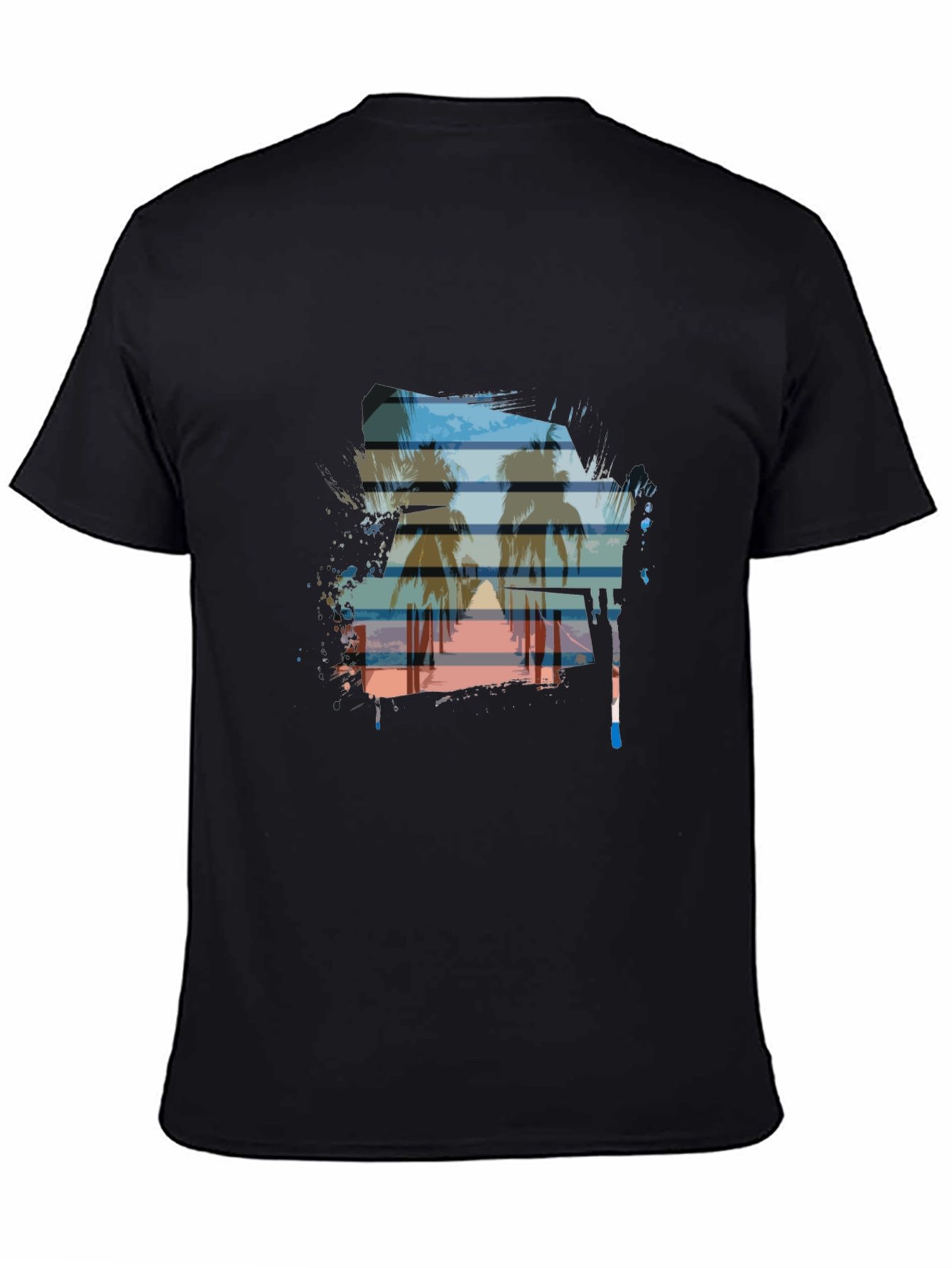 Sunset Palm Tree Graphic Tee - Casual Black T-Shirt