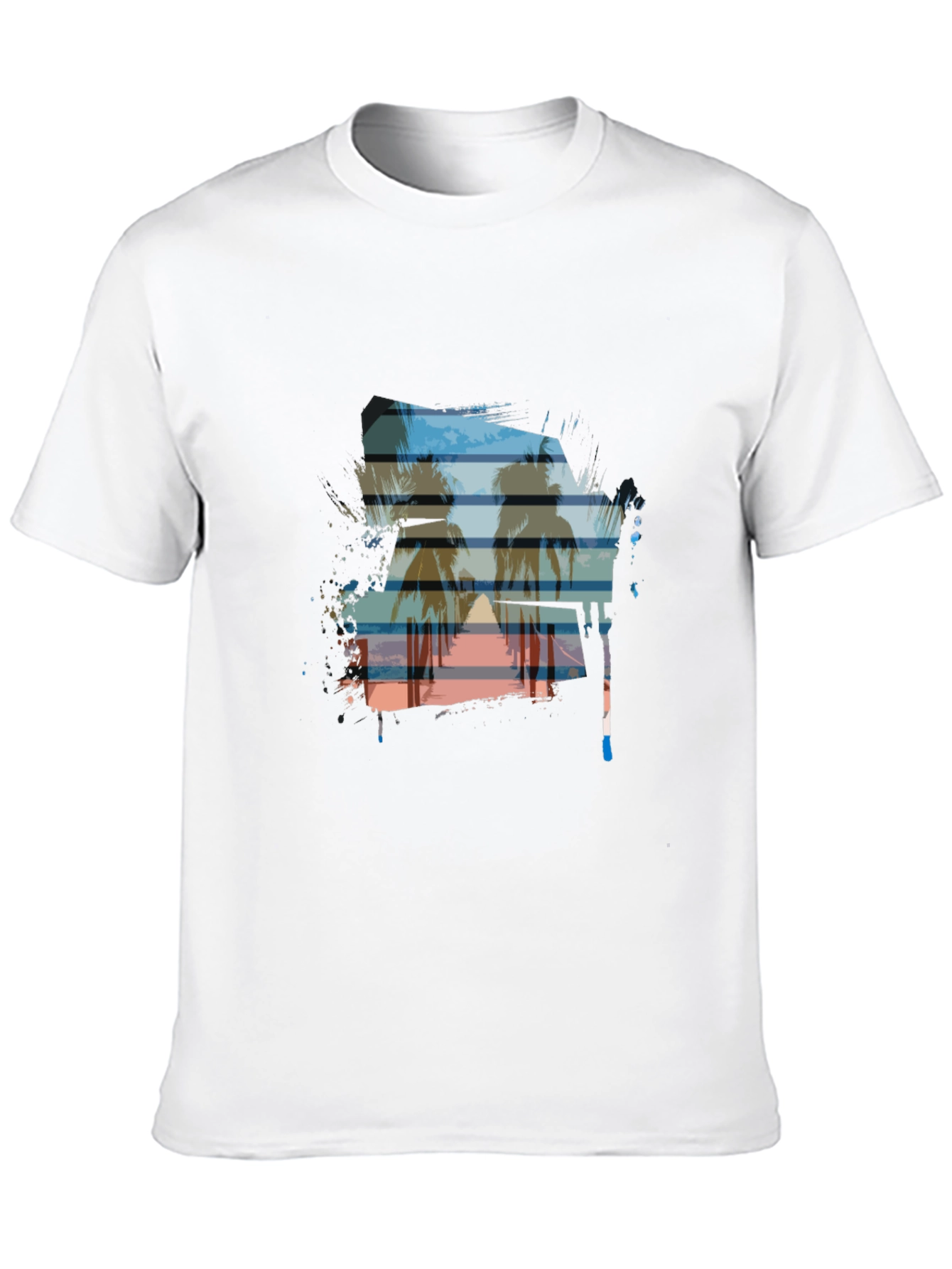 Sunset Palm Tree Graphic Tee - Casual Black T-Shirt