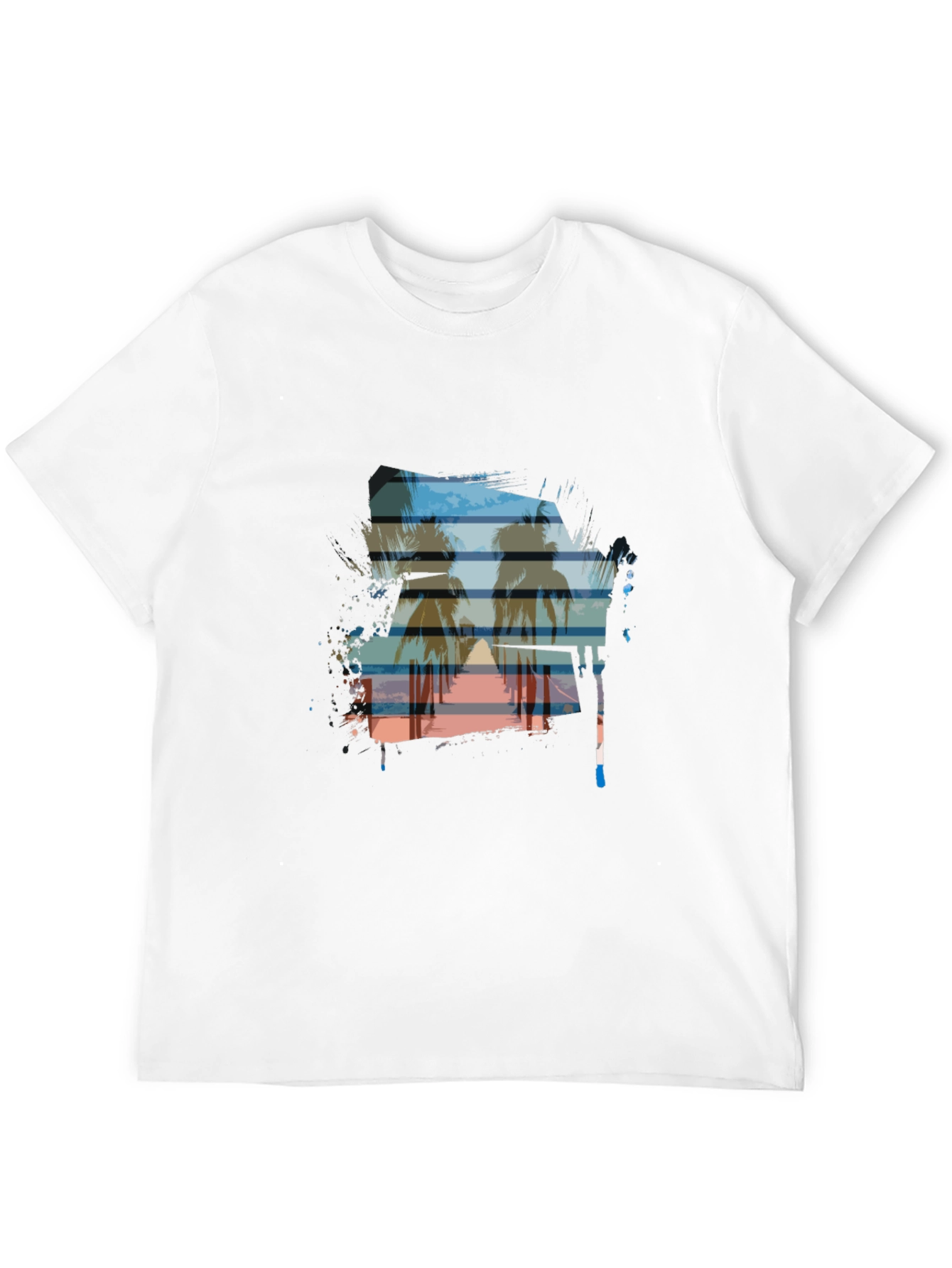 Sunset Palm Tree Graphic Tee - Casual Black T-Shirt