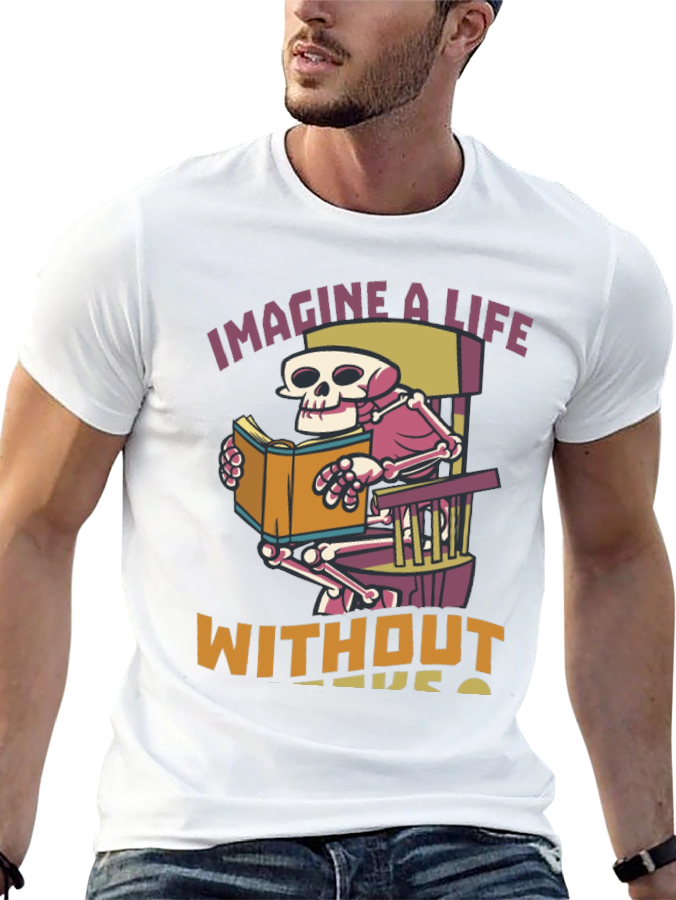 Skeleton Reading Book Graphic T-Shirt