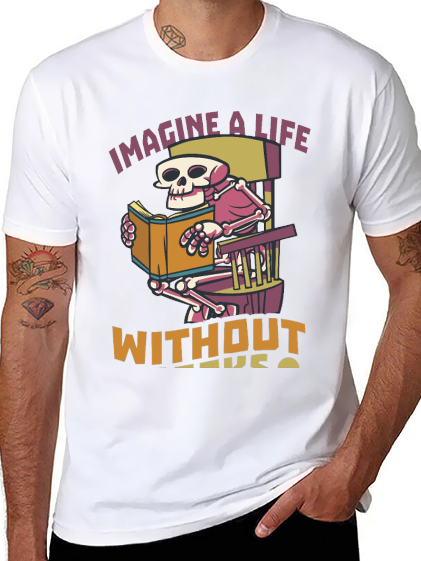 Skeleton Reading Book Graphic T-Shirt