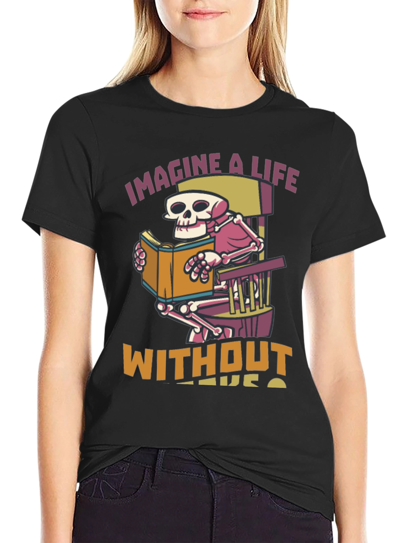 Skeleton Reading Book Graphic T-Shirt