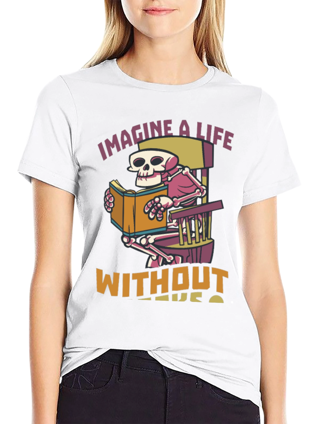 Skeleton Reading Book Graphic T-Shirt