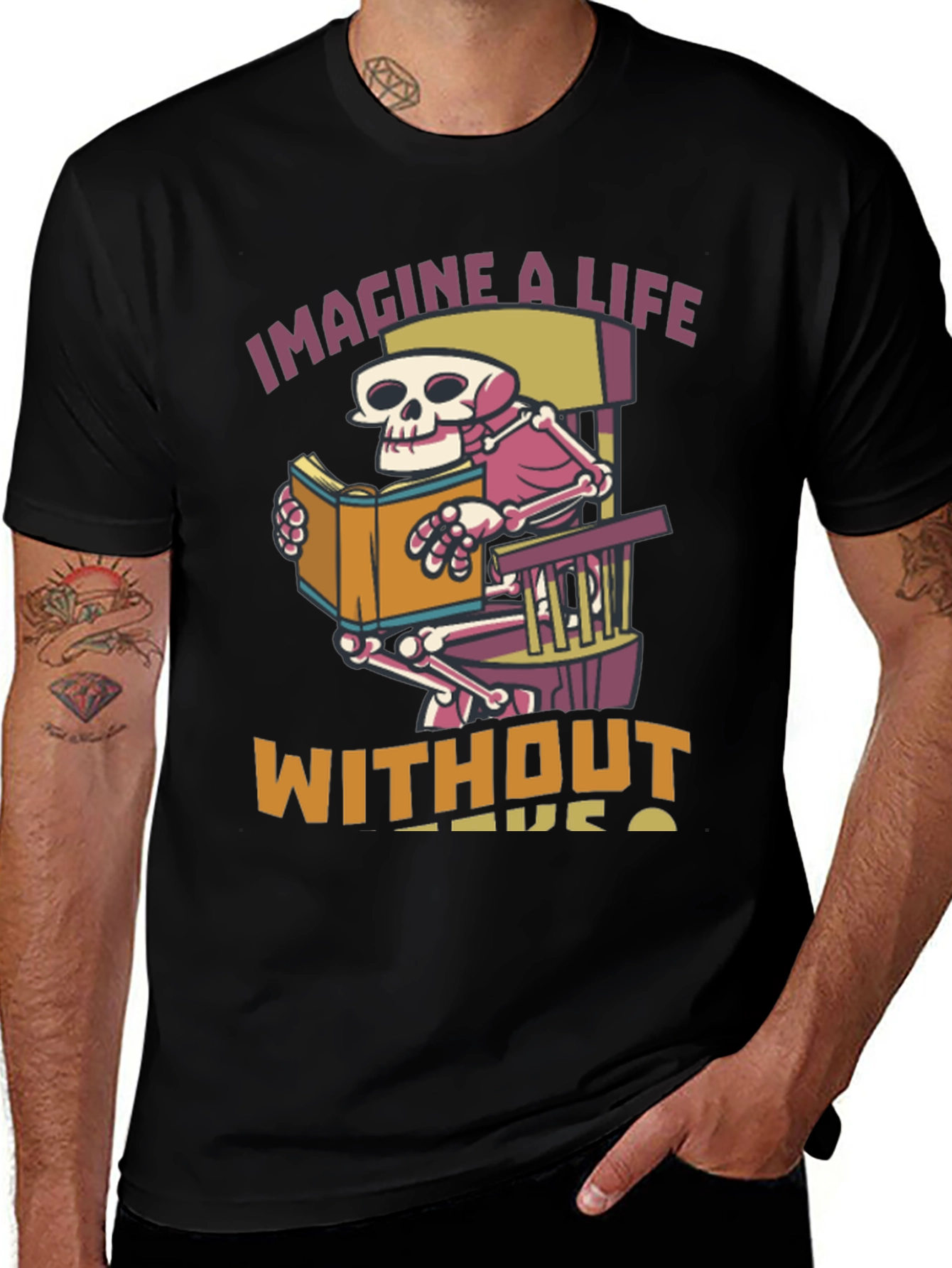 Skeleton Reading Book Graphic T-Shirt