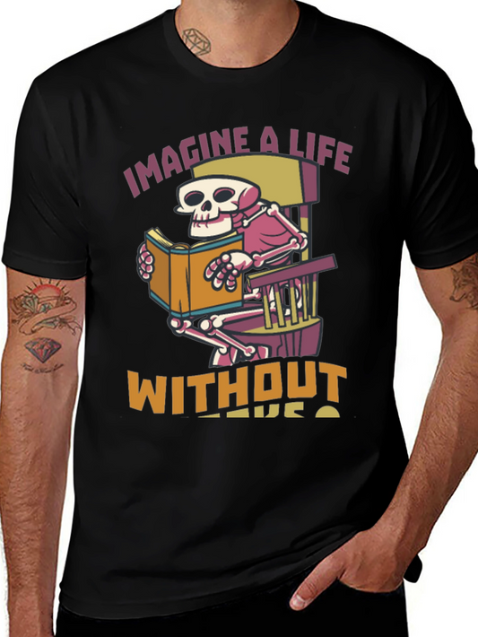 Skeleton Reading Book Graphic T-Shirt