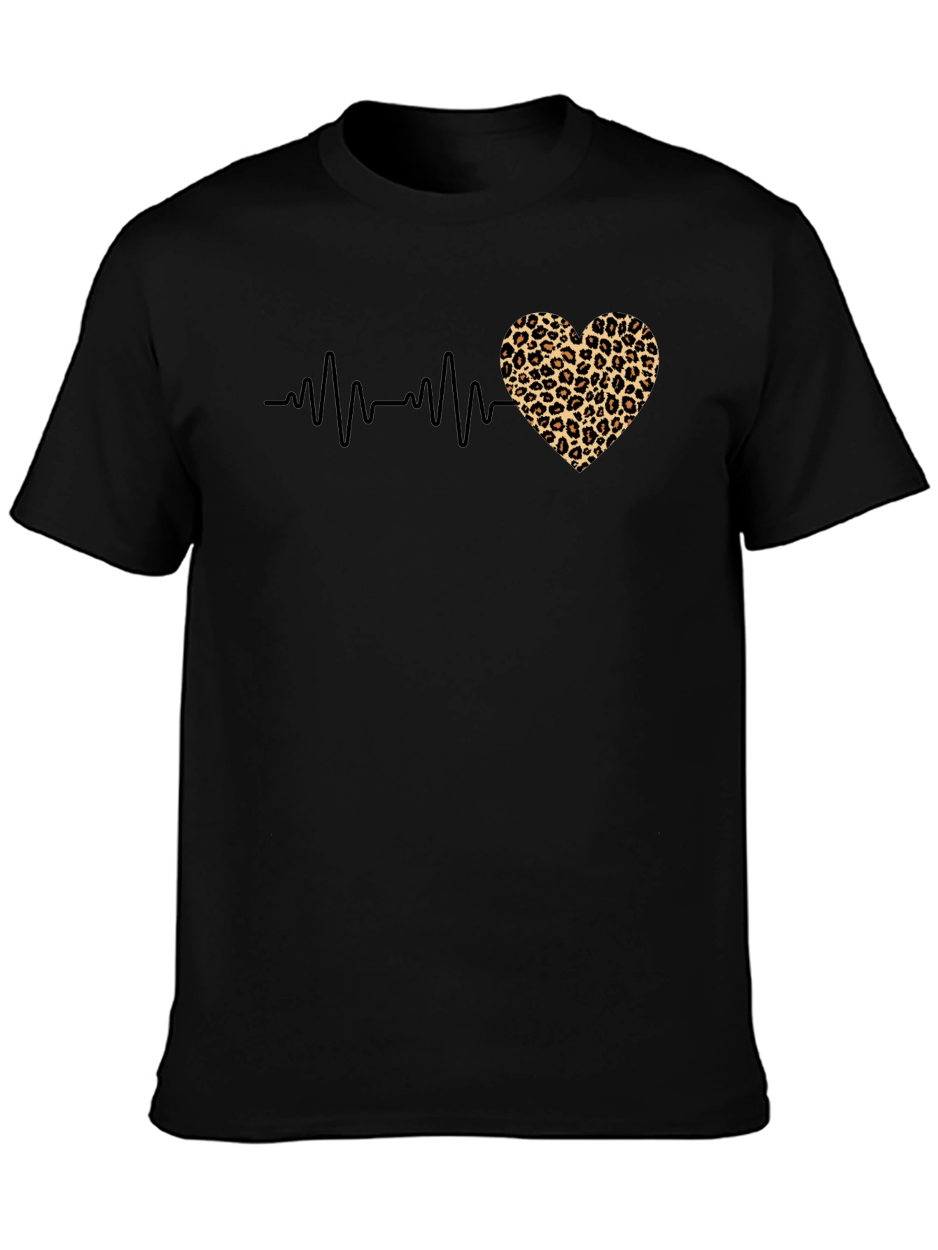 Leopard Heartbeat Black T-Shirt