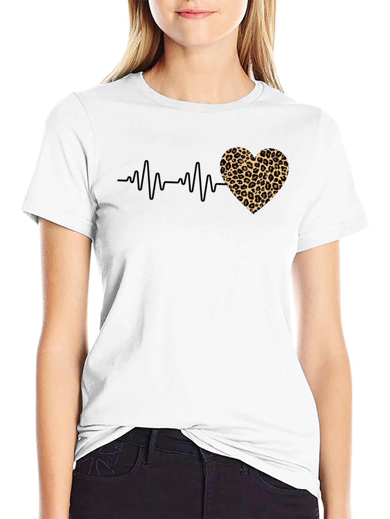 Leopard Heartbeat Black T-Shirt