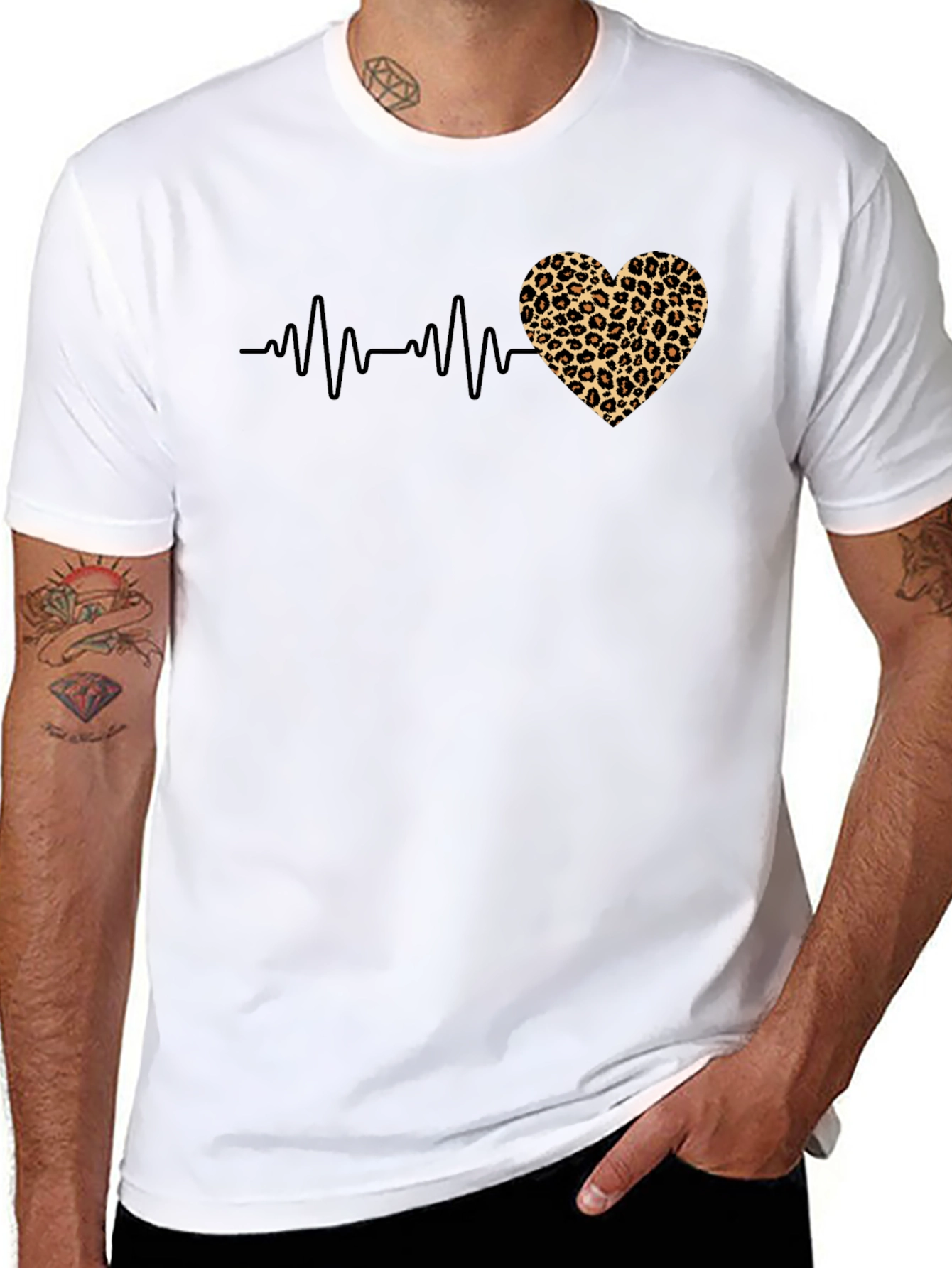 Leopard Heartbeat Black T-Shirt