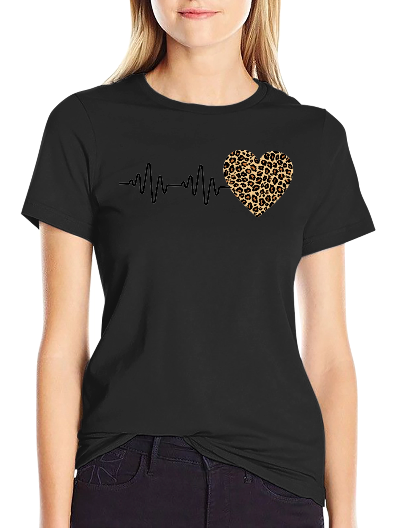 Leopard Heartbeat Black T-Shirt