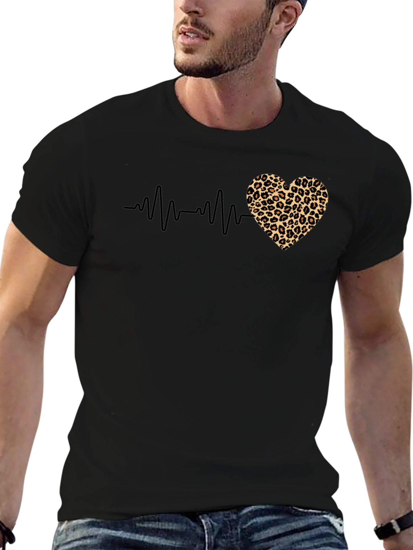 Leopard Heartbeat Black T-Shirt