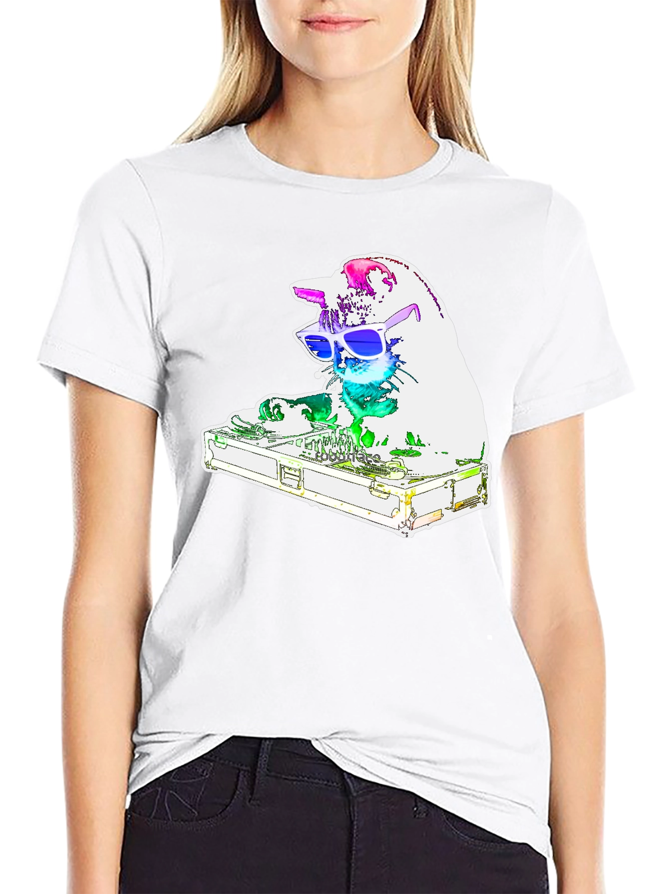 DJ Cat Graphic T-Shirt - Black Cotton Tee