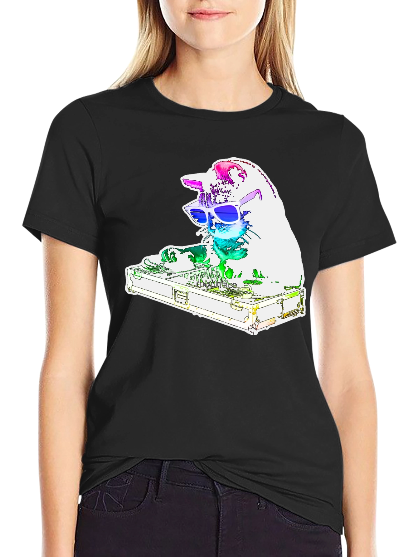 DJ Cat Graphic T-Shirt - Black Cotton Tee