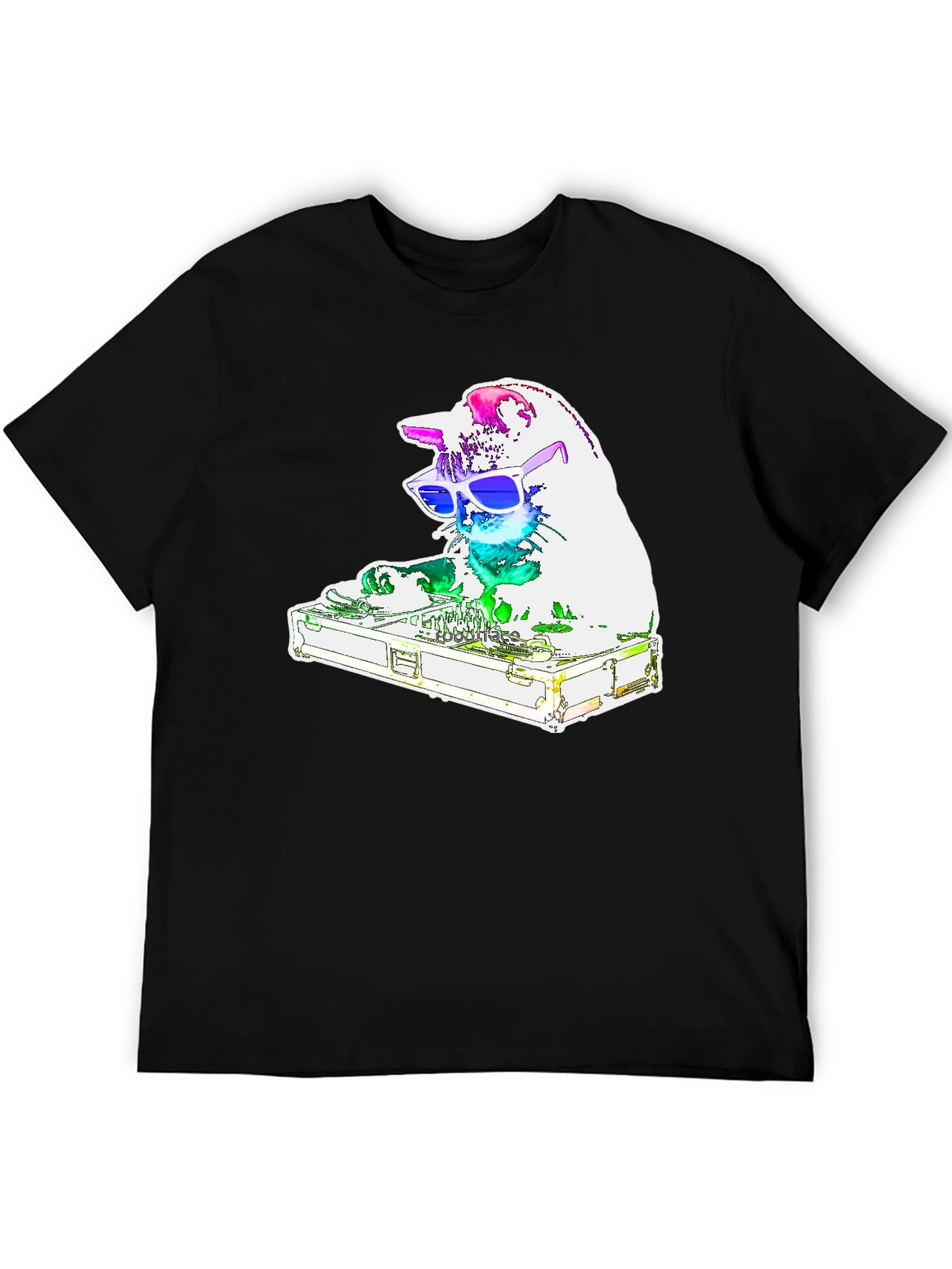 DJ Cat Graphic T-Shirt - Black Cotton Tee