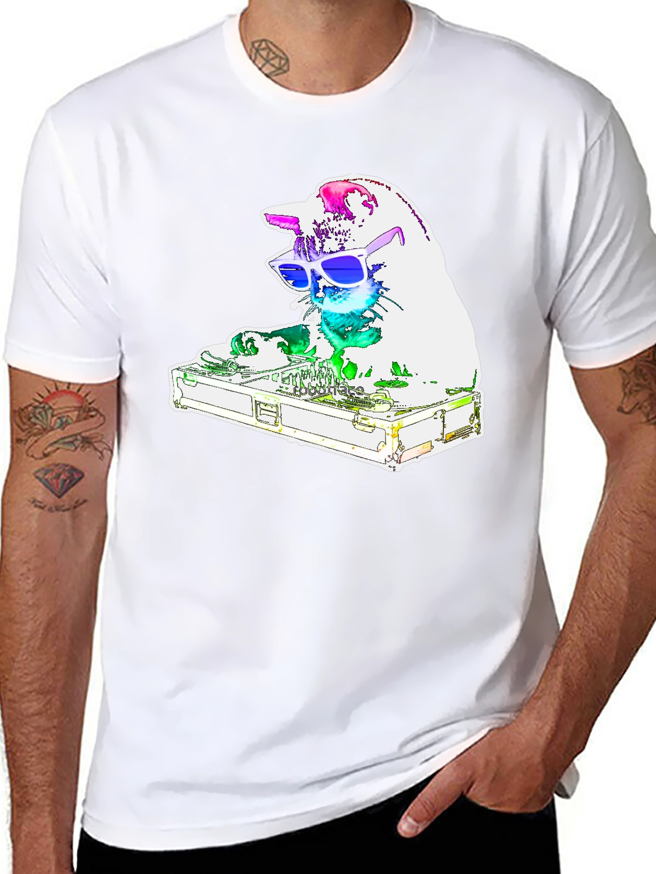 DJ Cat Graphic T-Shirt - Black Cotton Tee