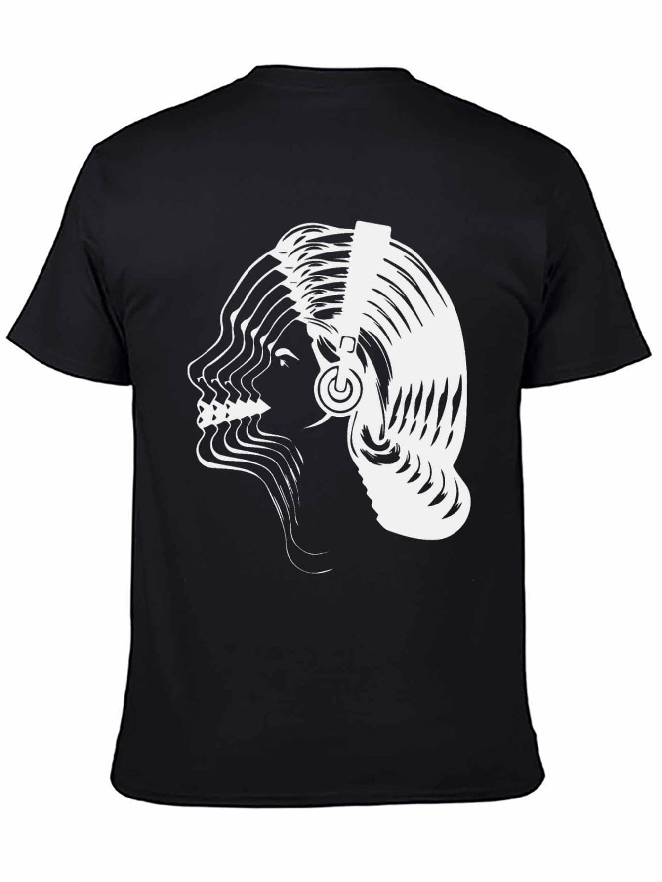 Abstract Woman Headphones Graphic Tee - Black Cotton Blend
