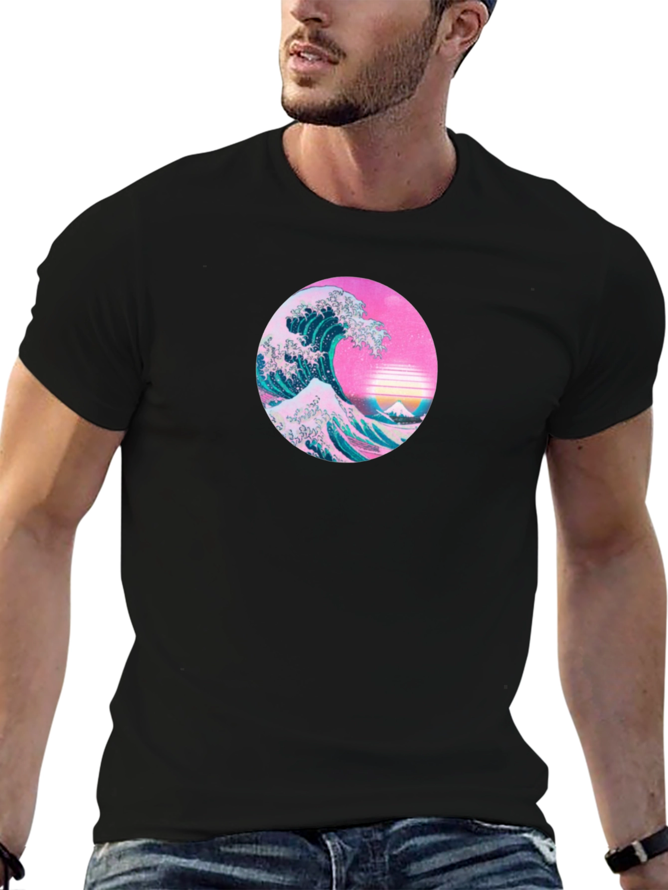 Retro Wave Graphic Tee - Black Cotton T-Shirt