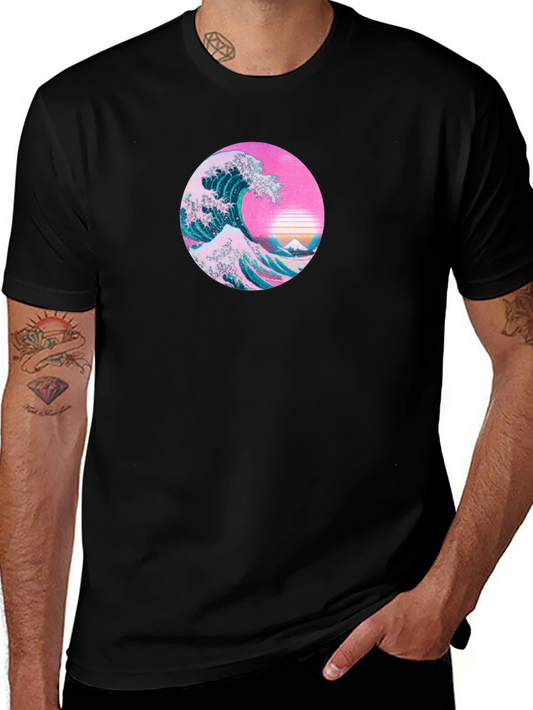 Retro Wave Graphic Tee - Black Cotton T-Shirt