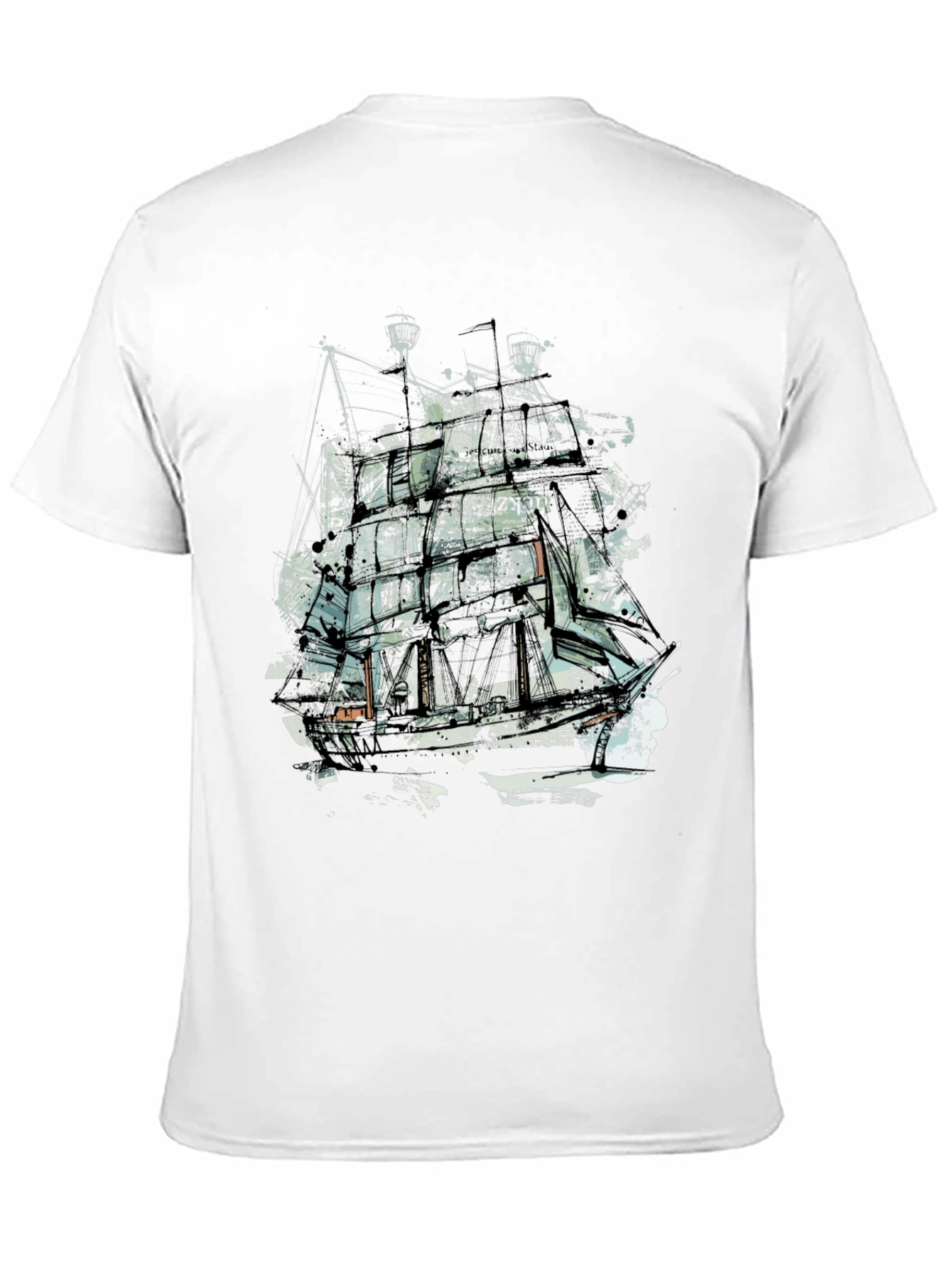 Abstract Ship Graphic Tee - Crew Neck Black T-Shirt