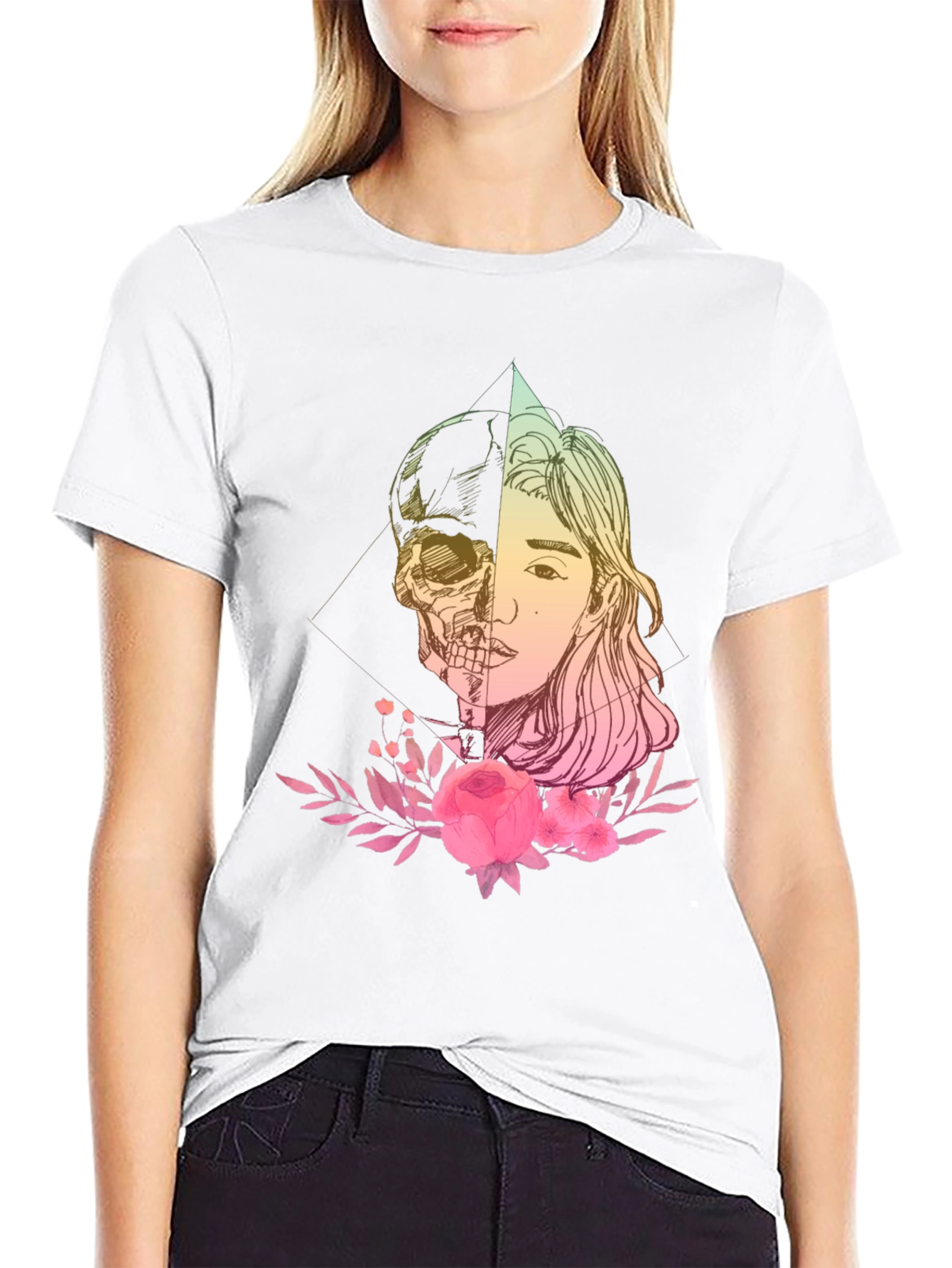 Skull & Beauty T-Shirt - Edgy Floral Design