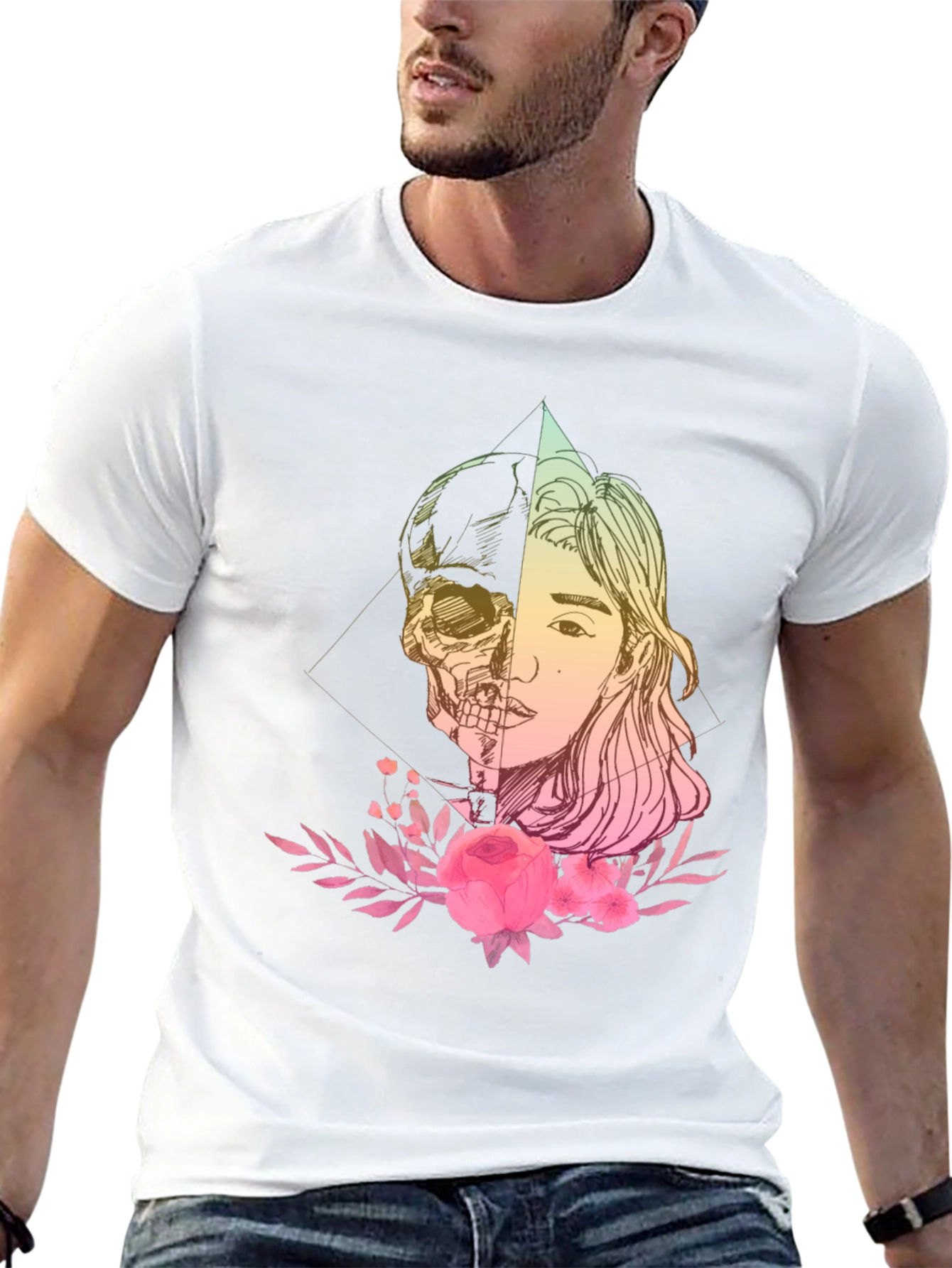 Skull & Beauty T-Shirt - Edgy Floral Design