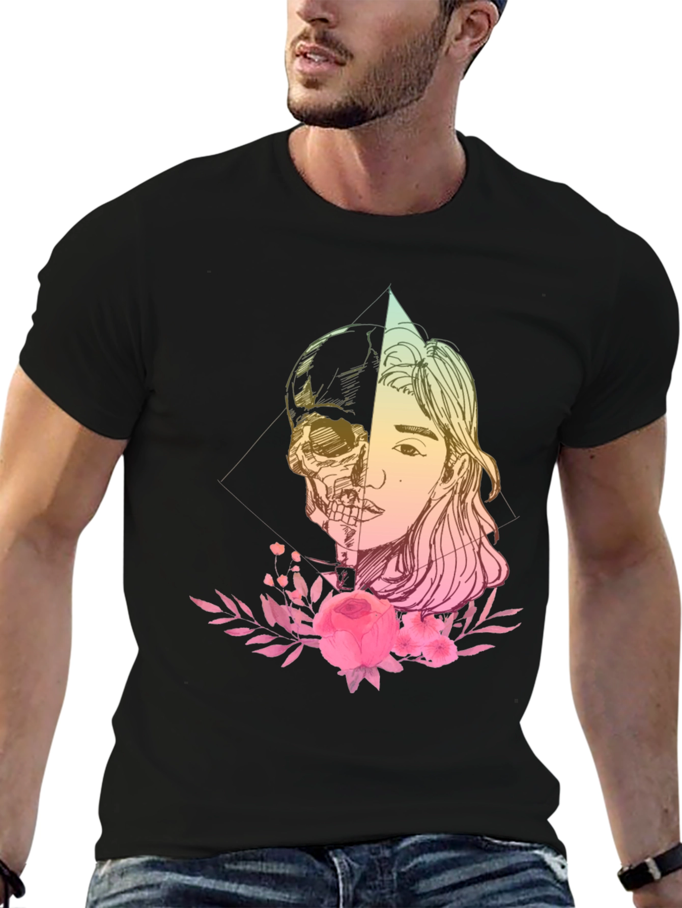 Skull & Beauty T-Shirt - Edgy Floral Design