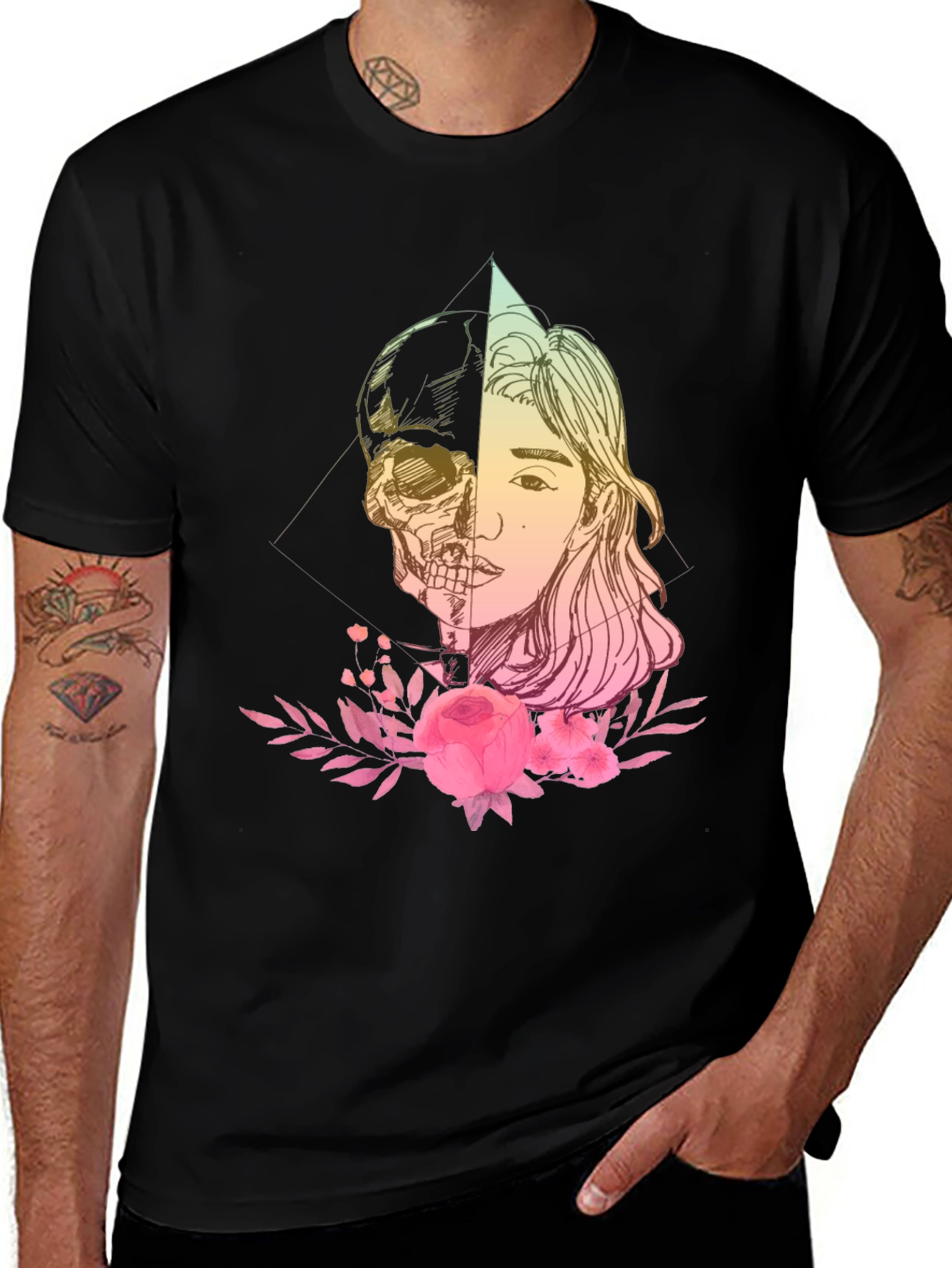 Skull & Beauty T-Shirt - Edgy Floral Design