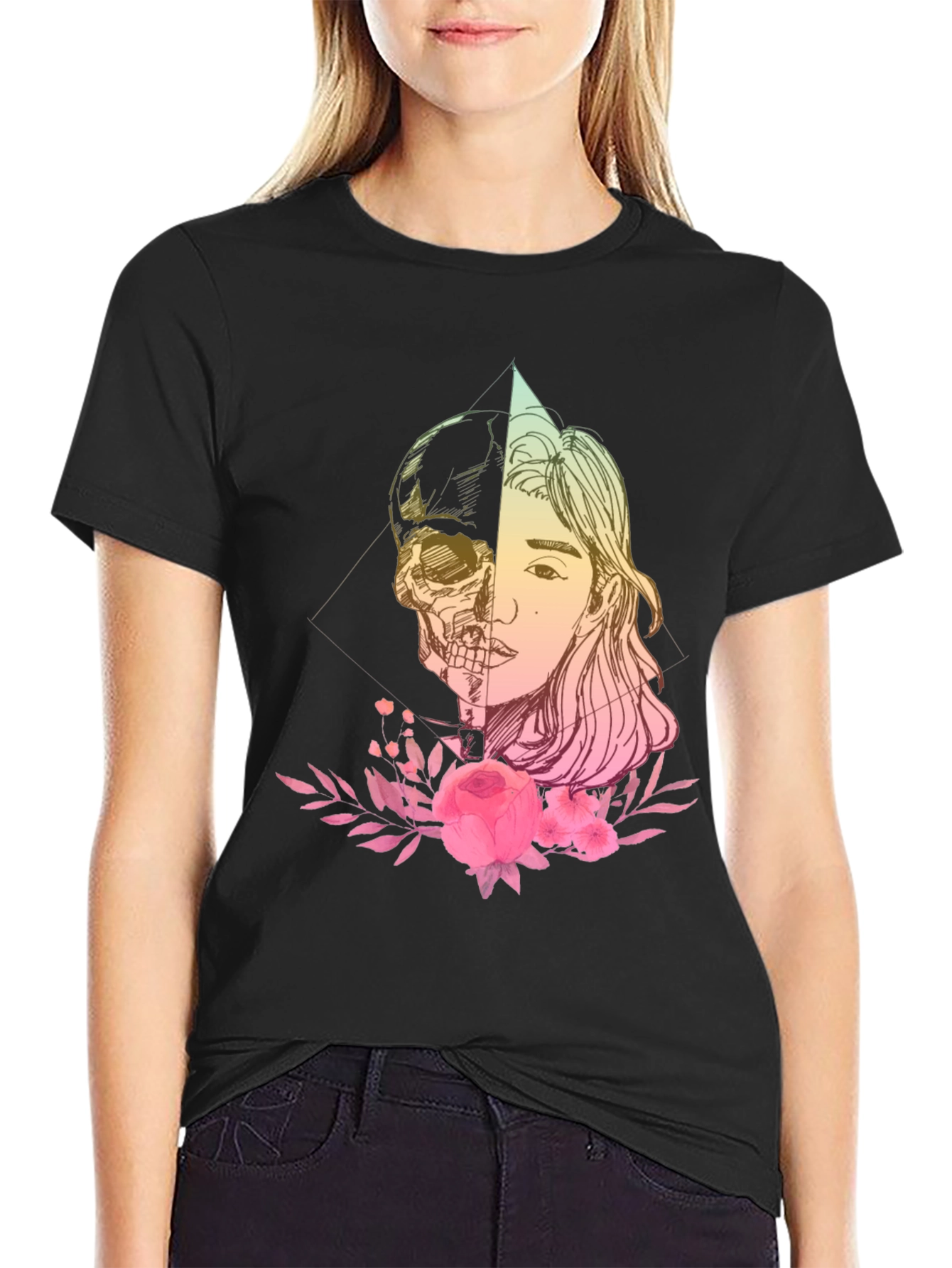 Skull & Beauty T-Shirt - Edgy Floral Design
