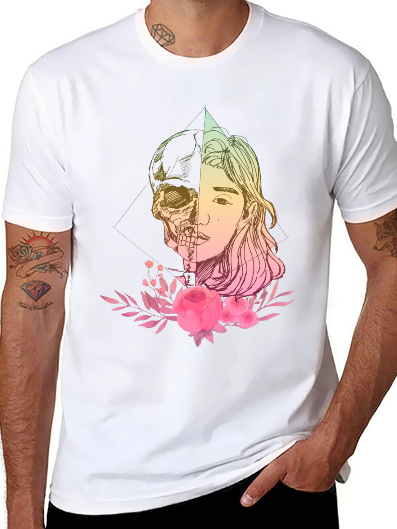 Skull & Beauty T-Shirt - Edgy Floral Design