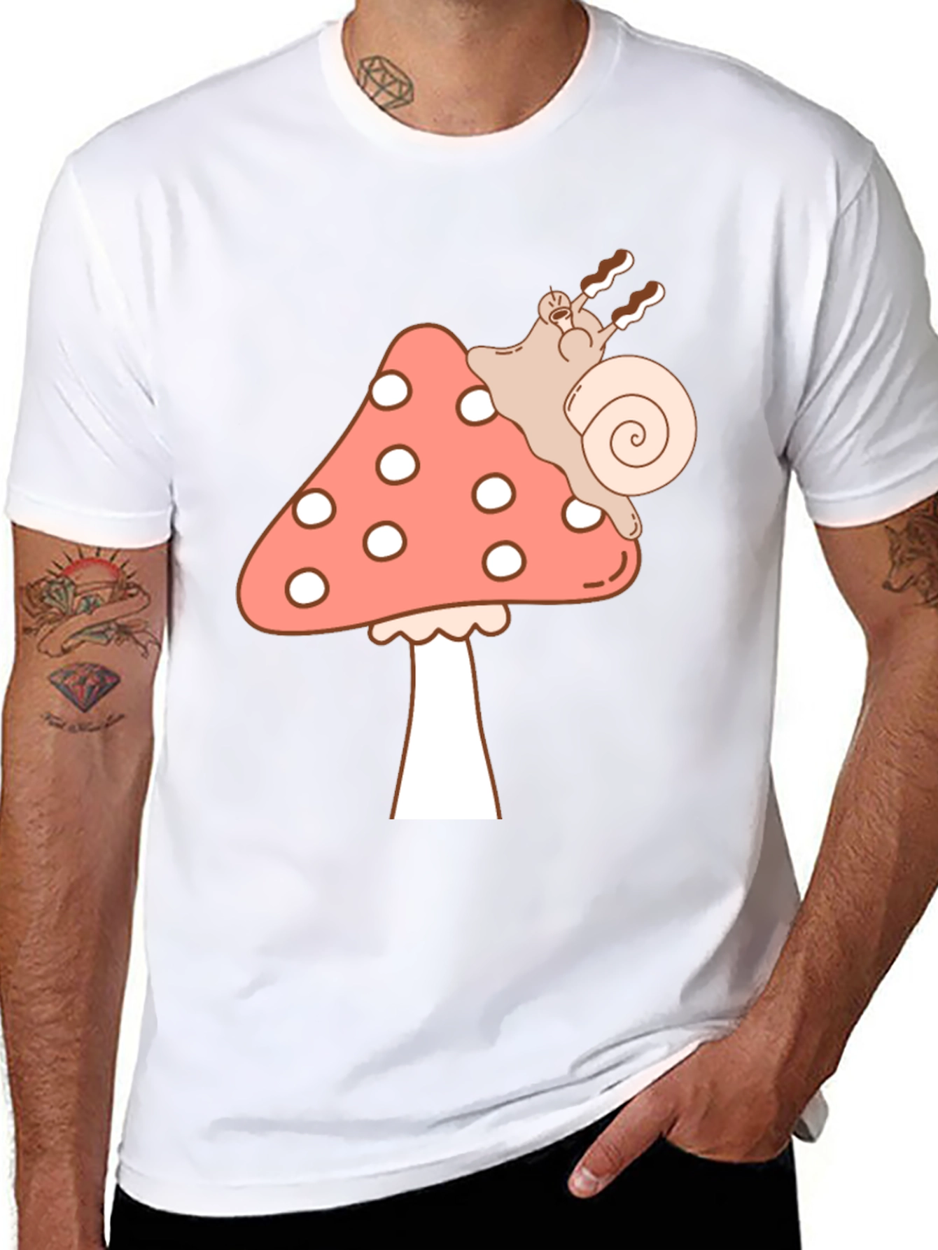 Mushroom Snail Graphic Tee - Black Cotton T-Shirt