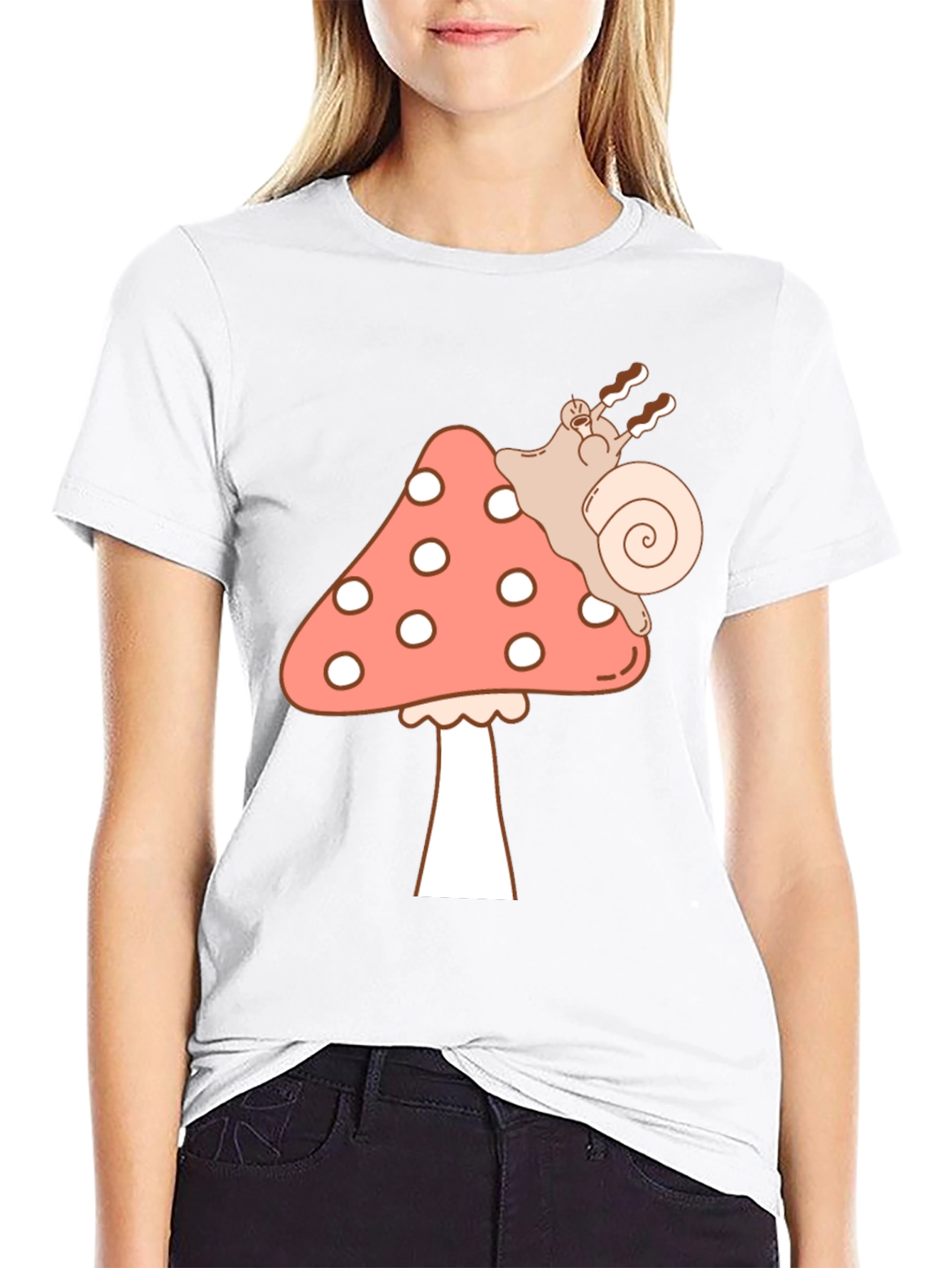 Mushroom Snail Graphic Tee - Black Cotton T-Shirt