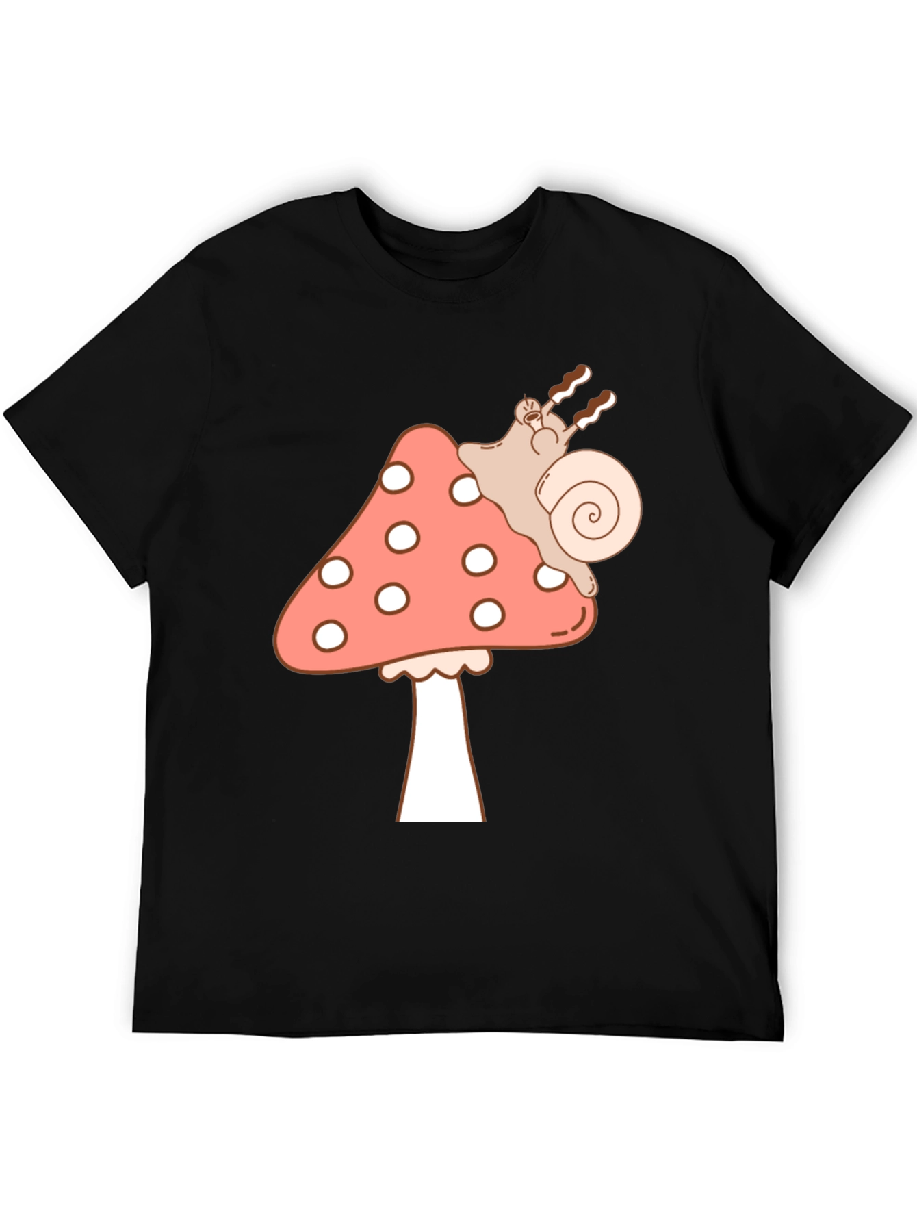 Mushroom Snail Graphic Tee - Black Cotton T-Shirt
