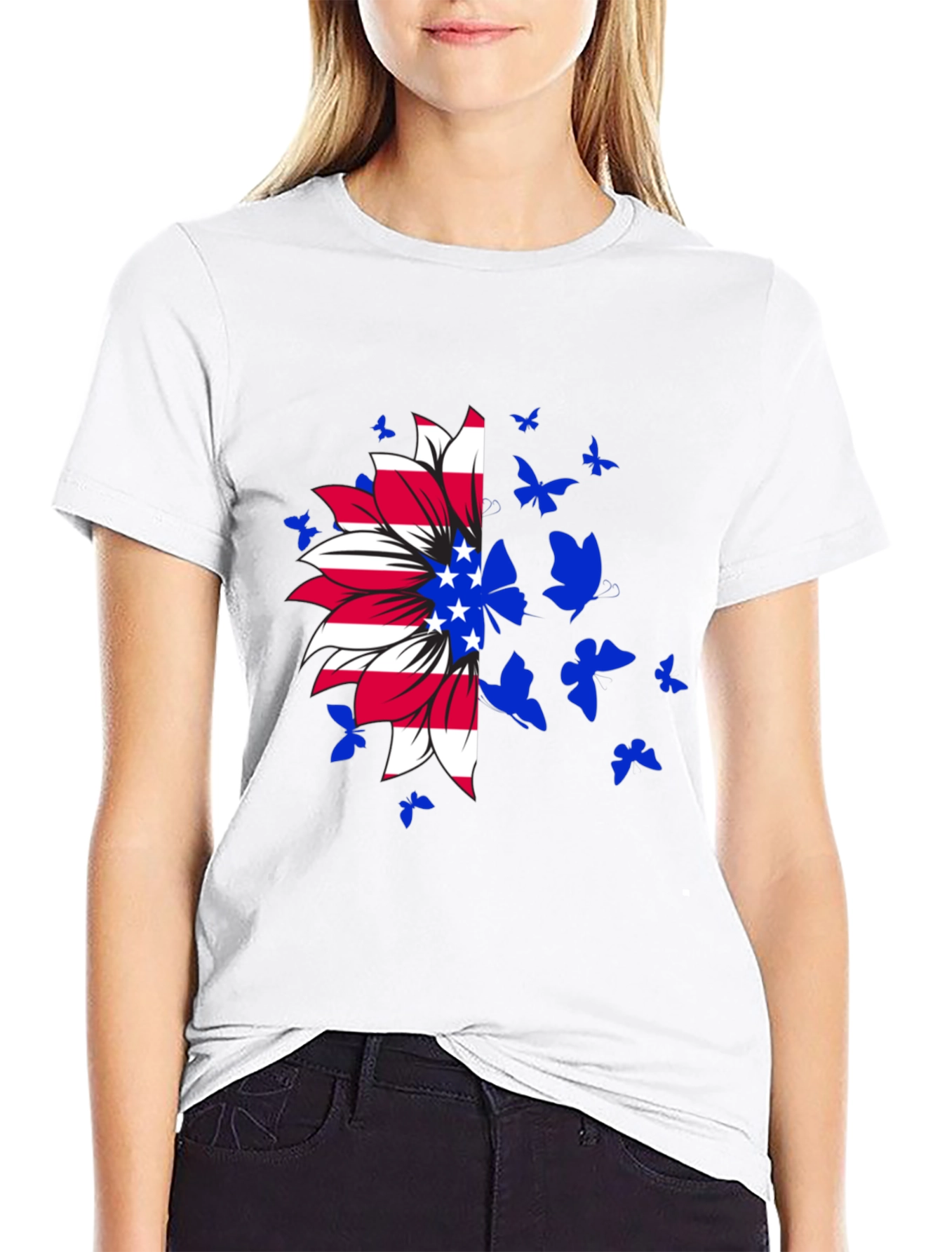 American Flag Sunflower Butterfly Graphic Tee